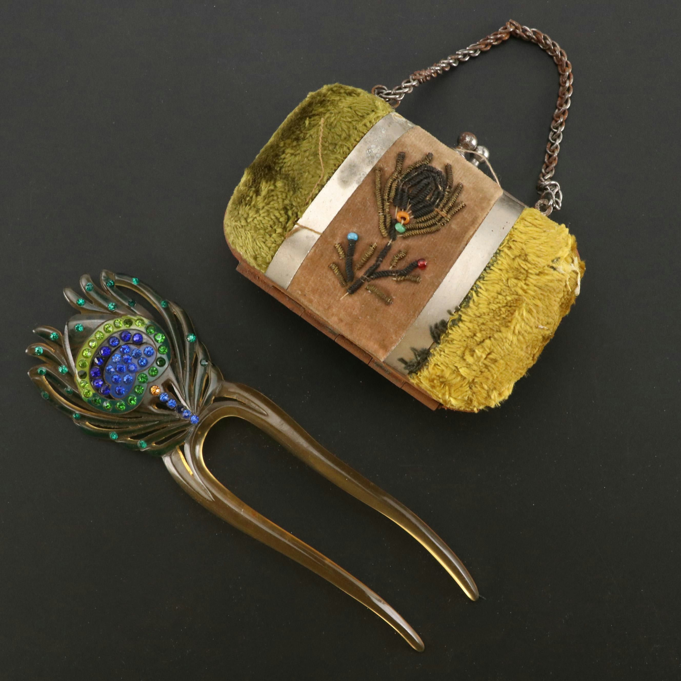 Valise Style Mini Coin Purse and Double Prong Embellished Hair Pin