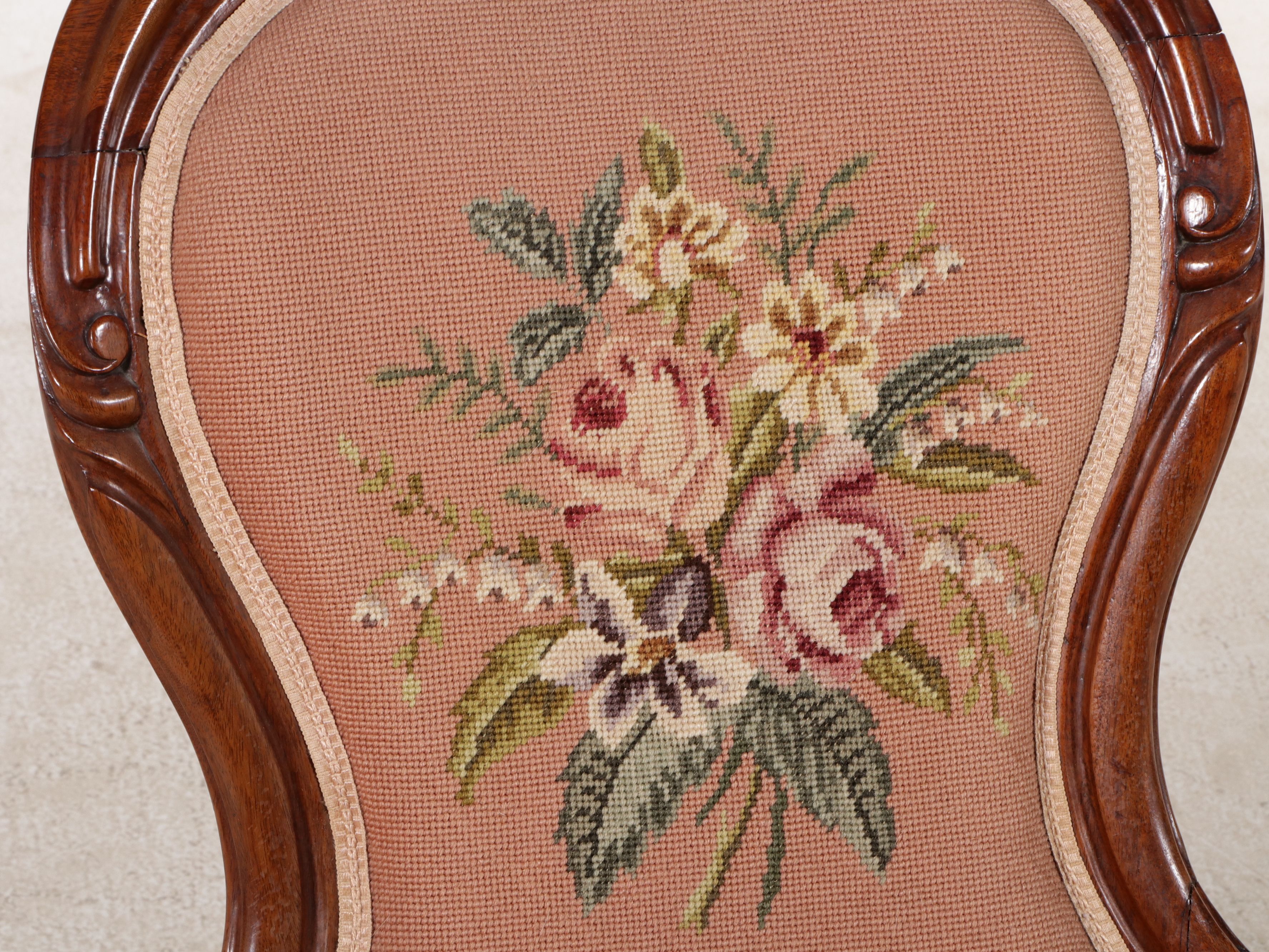 Victorian Oak Rocking Chair with Needlepoint Upholstery