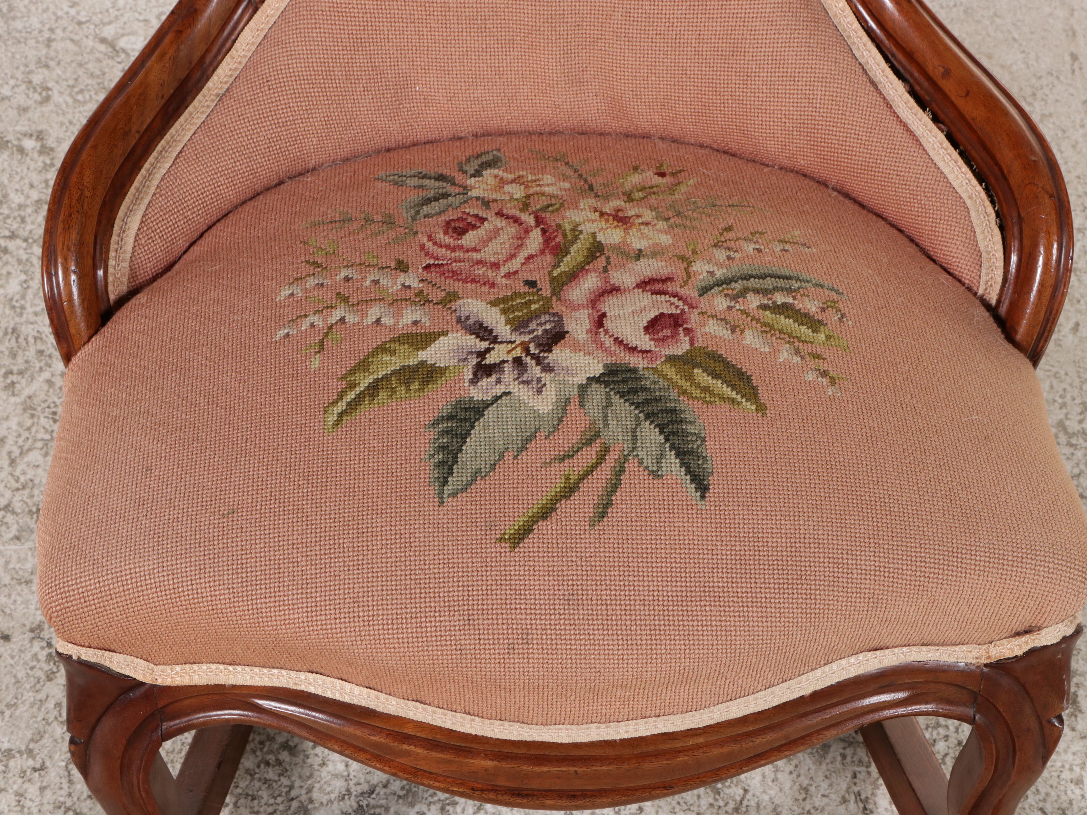 Victorian Oak Rocking Chair with Needlepoint Upholstery