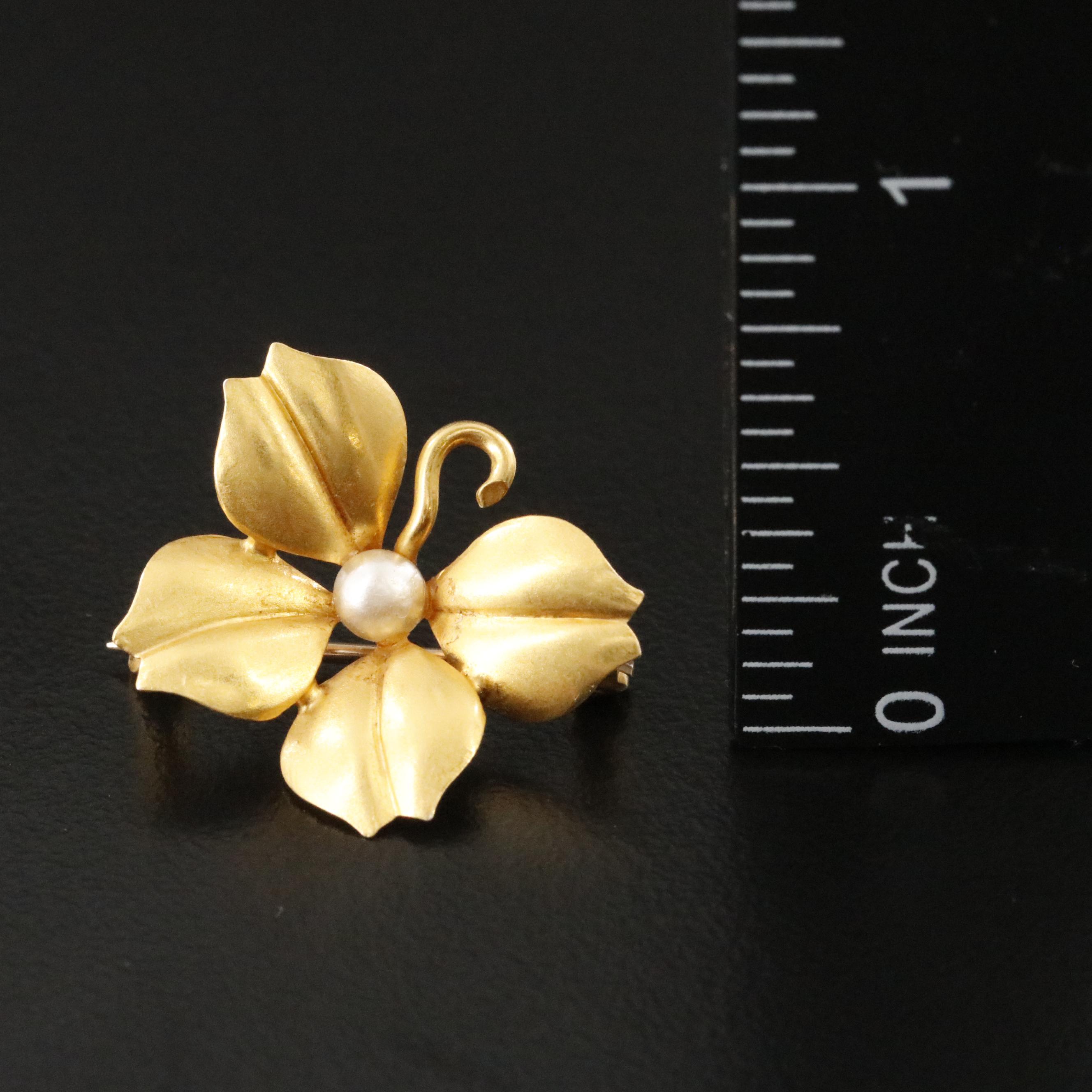 10K Two-Tone Pearl Ring and Imitation Pearl Clover Brooch