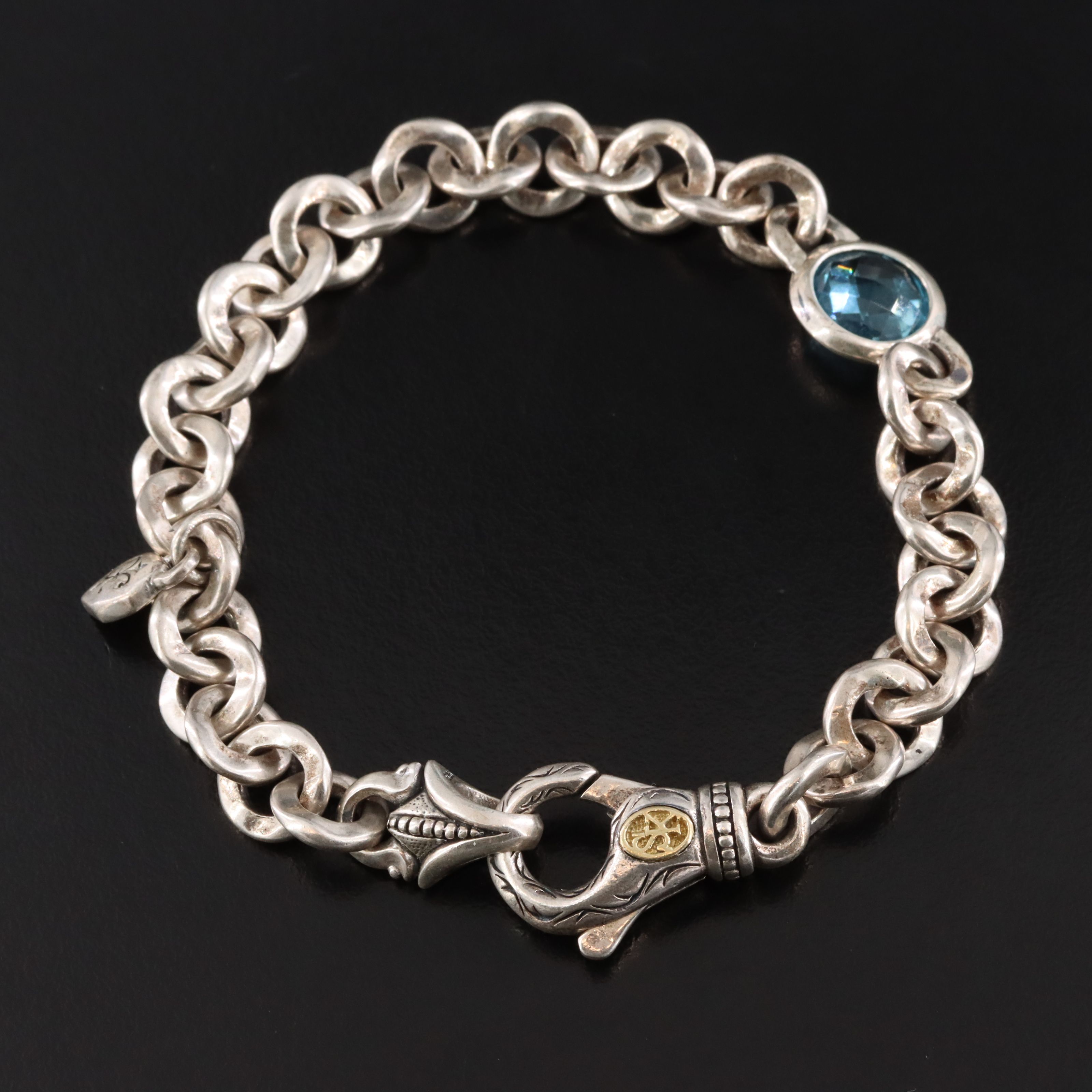 Scott Kay Sterling Topaz Rolo Chain Bracelet with 18K Accents
