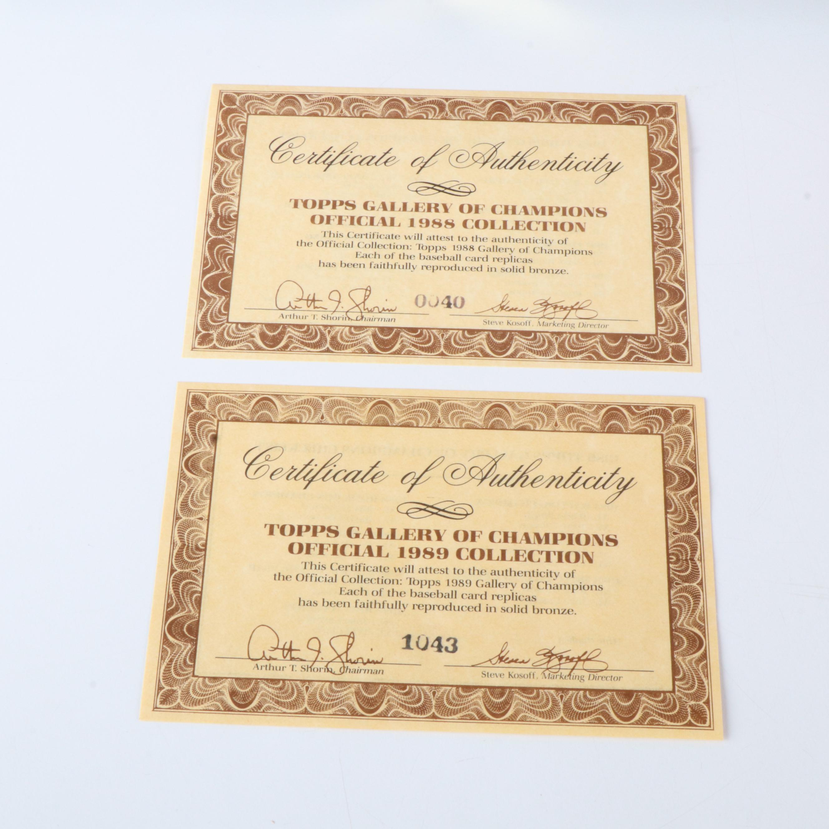 Two Topps "Gallery of Champions" Bronze Baseball Card Sets, 1988 and 1989