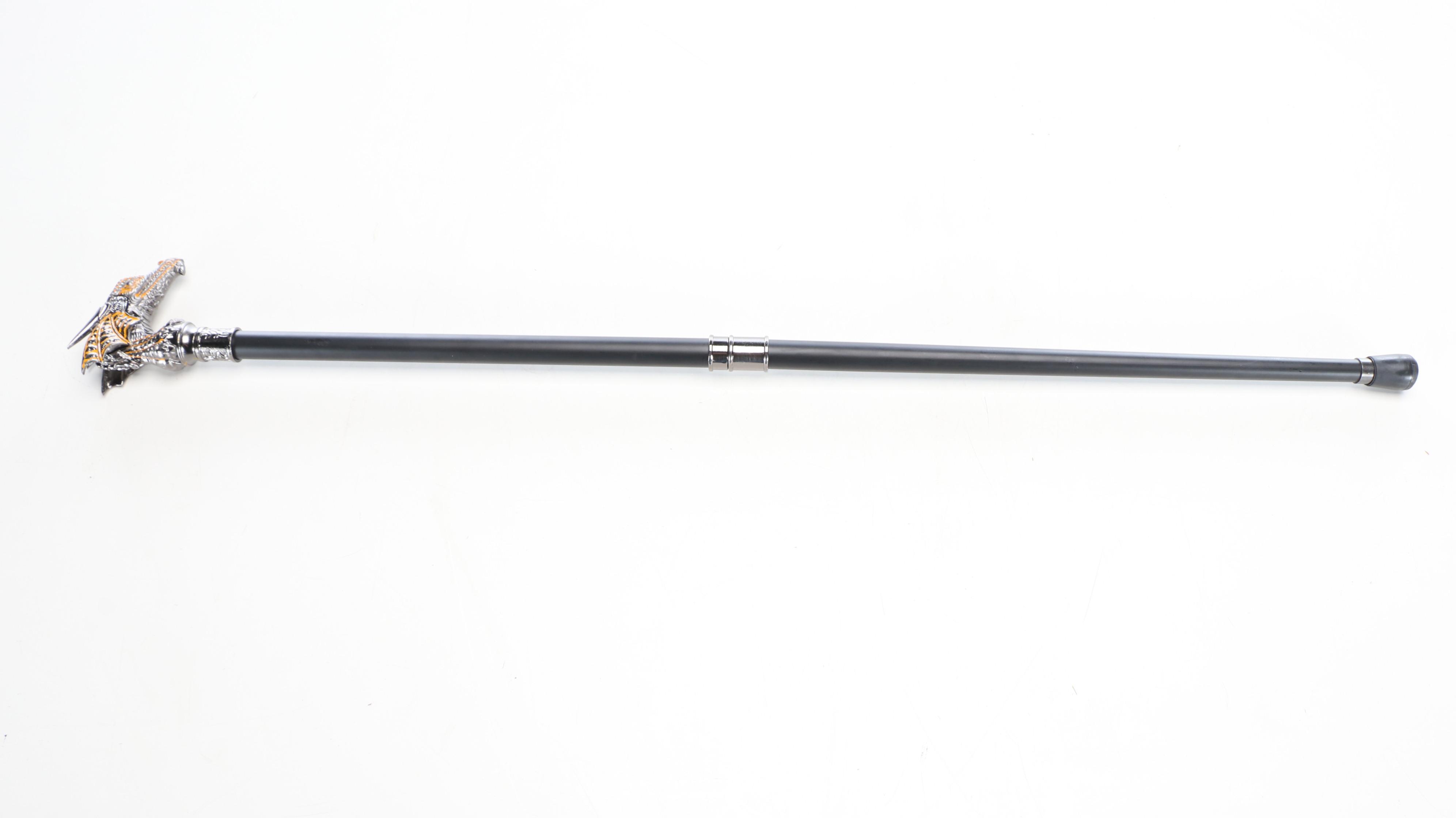 Silver and Yellow Enameled Dragon Head Walking Stick