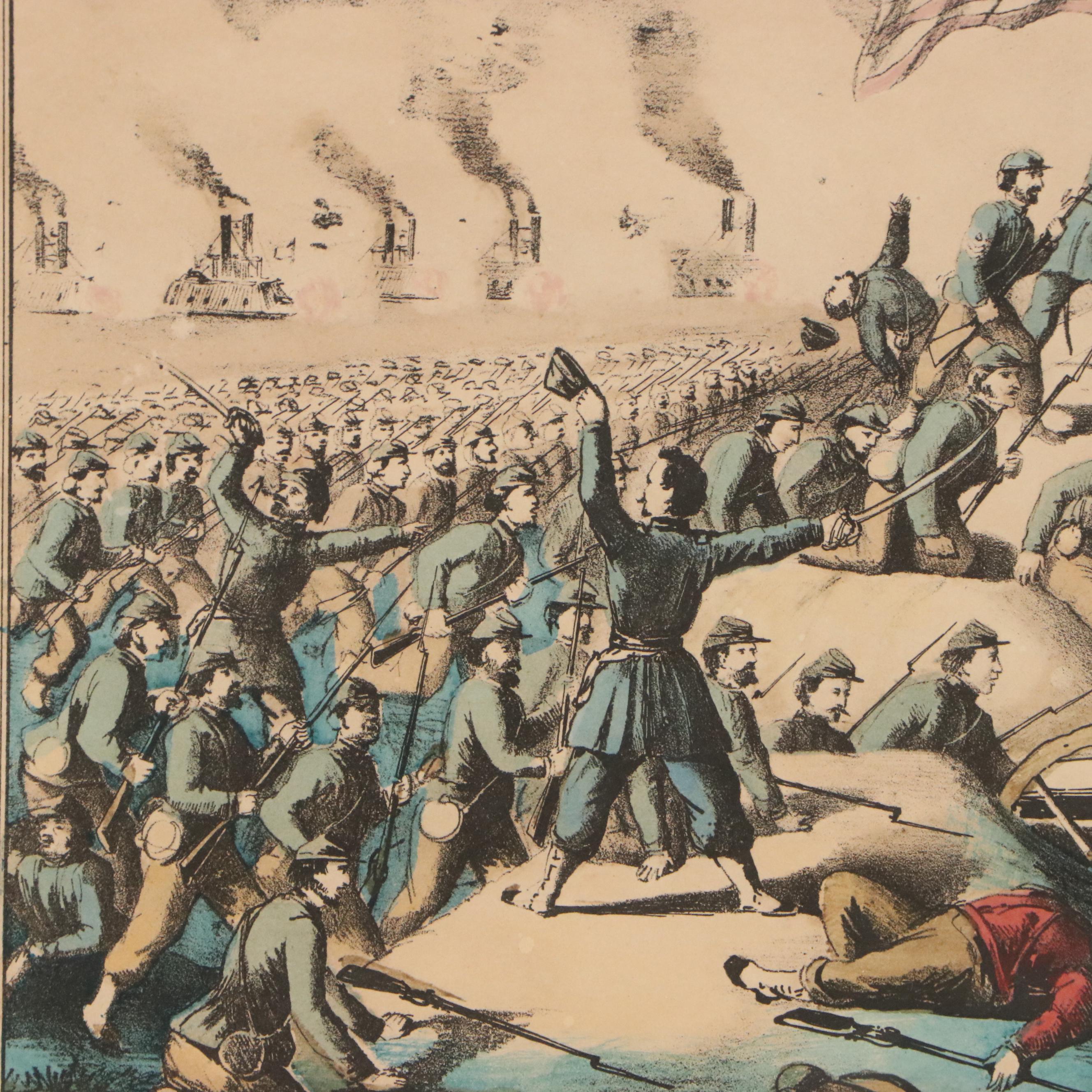 Gibson & Co. Hand-Colored Lithograph "Capture of Ft. Donelson," Late 19th C.