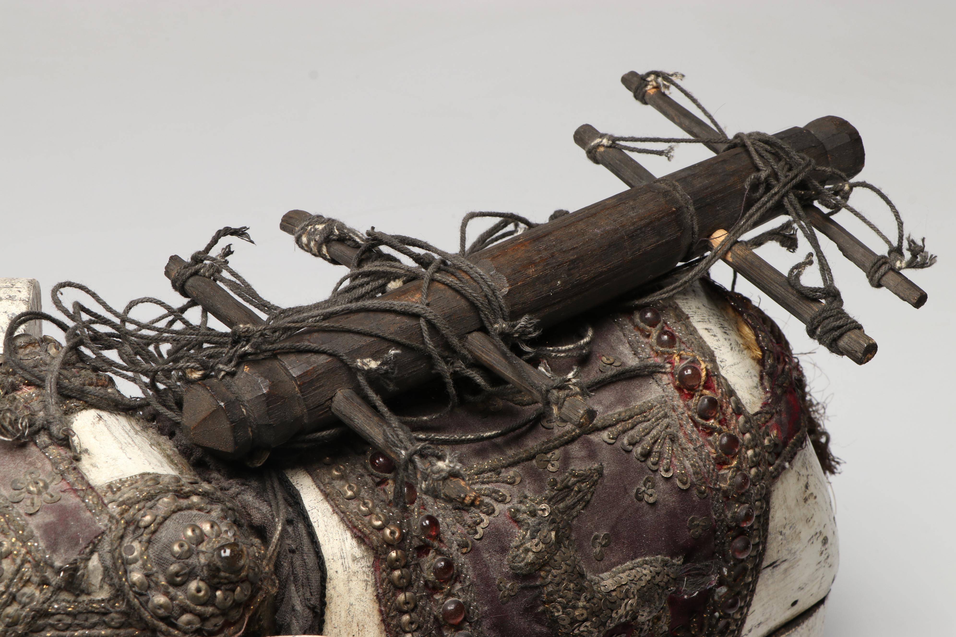 Indian Carved Wood Marionette Elephant with Hand-Painted Lacquerware Elephant