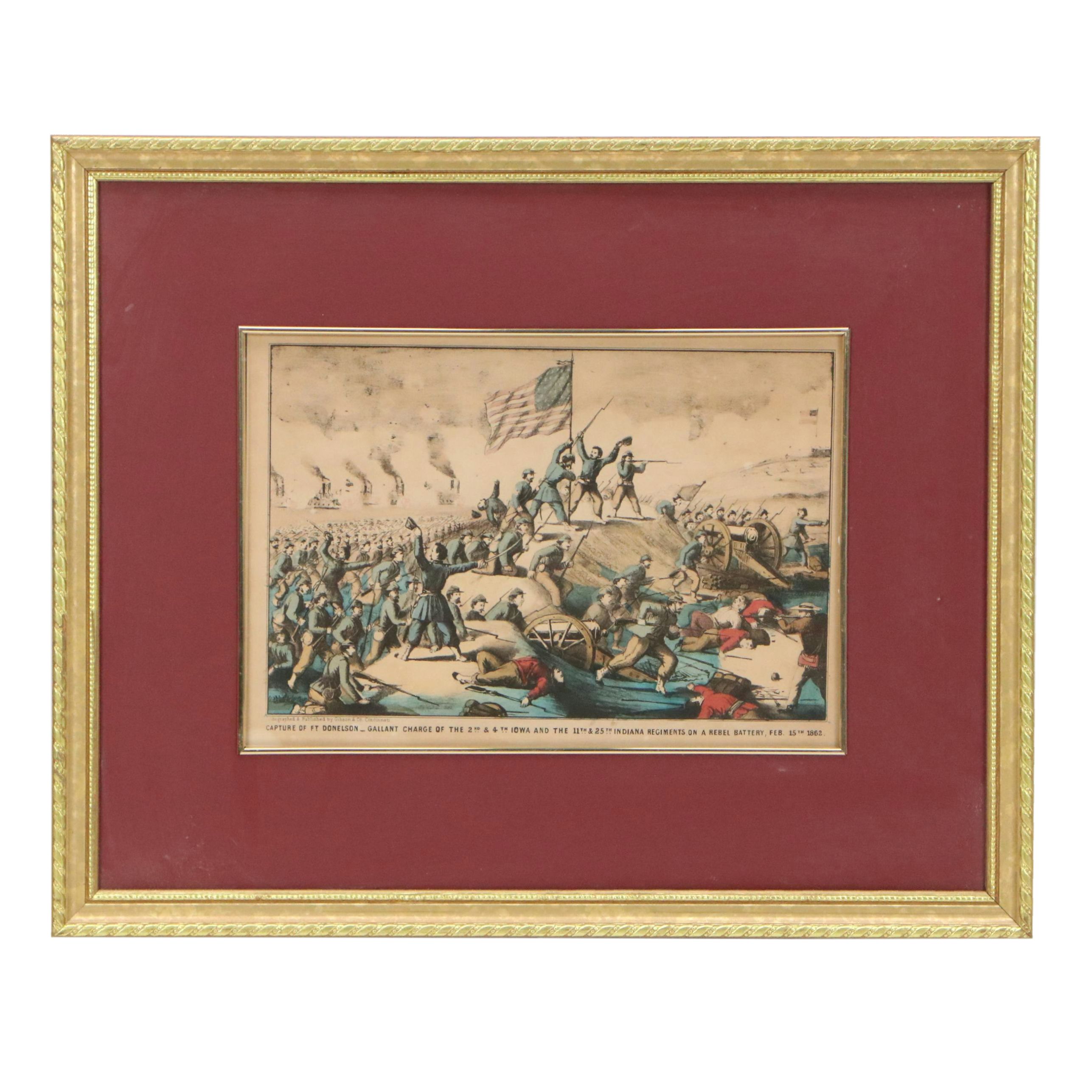 Gibson & Co. Hand-Colored Lithograph "Capture of Ft. Donelson," Late 19th C.