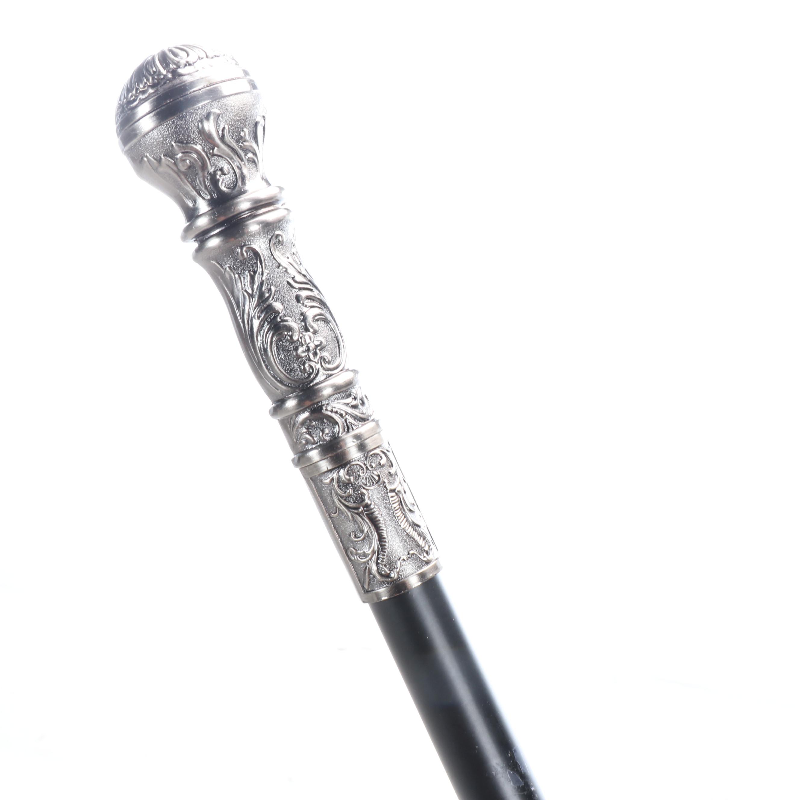 Victorian Style Silver Finish Knobbed Sword Cane