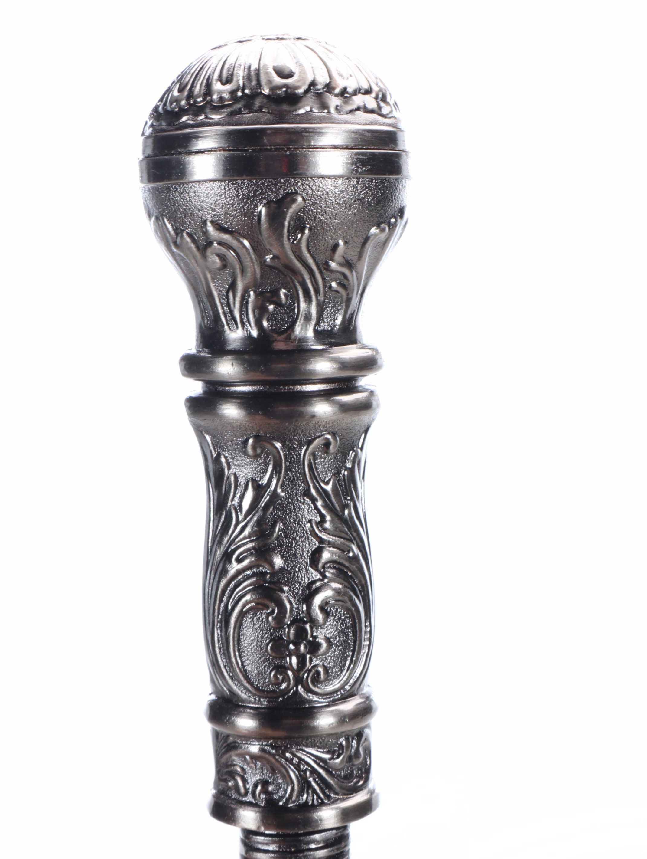 Victorian Style Silver Finish Knobbed Sword Cane