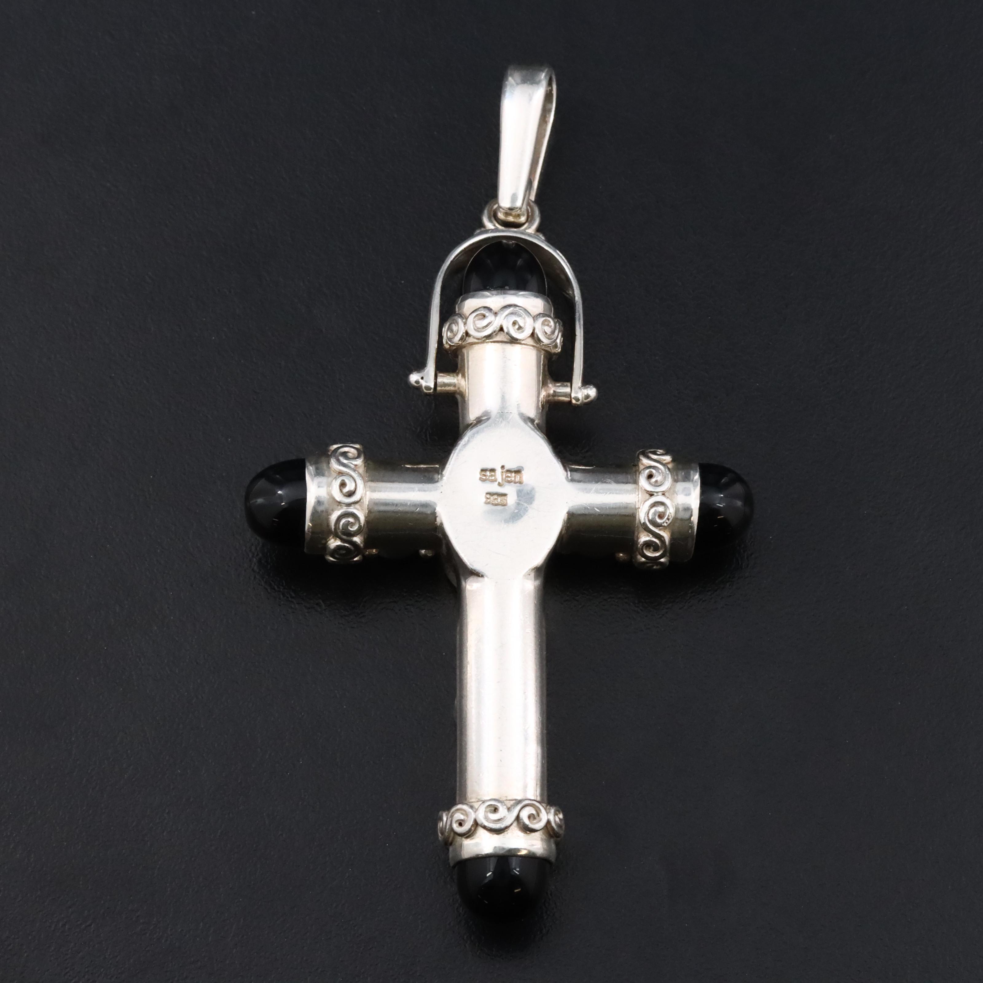 Sajen Sterling and Gemstone Cross Pendant with Garnet, Black Onyx and Mabé Pearl