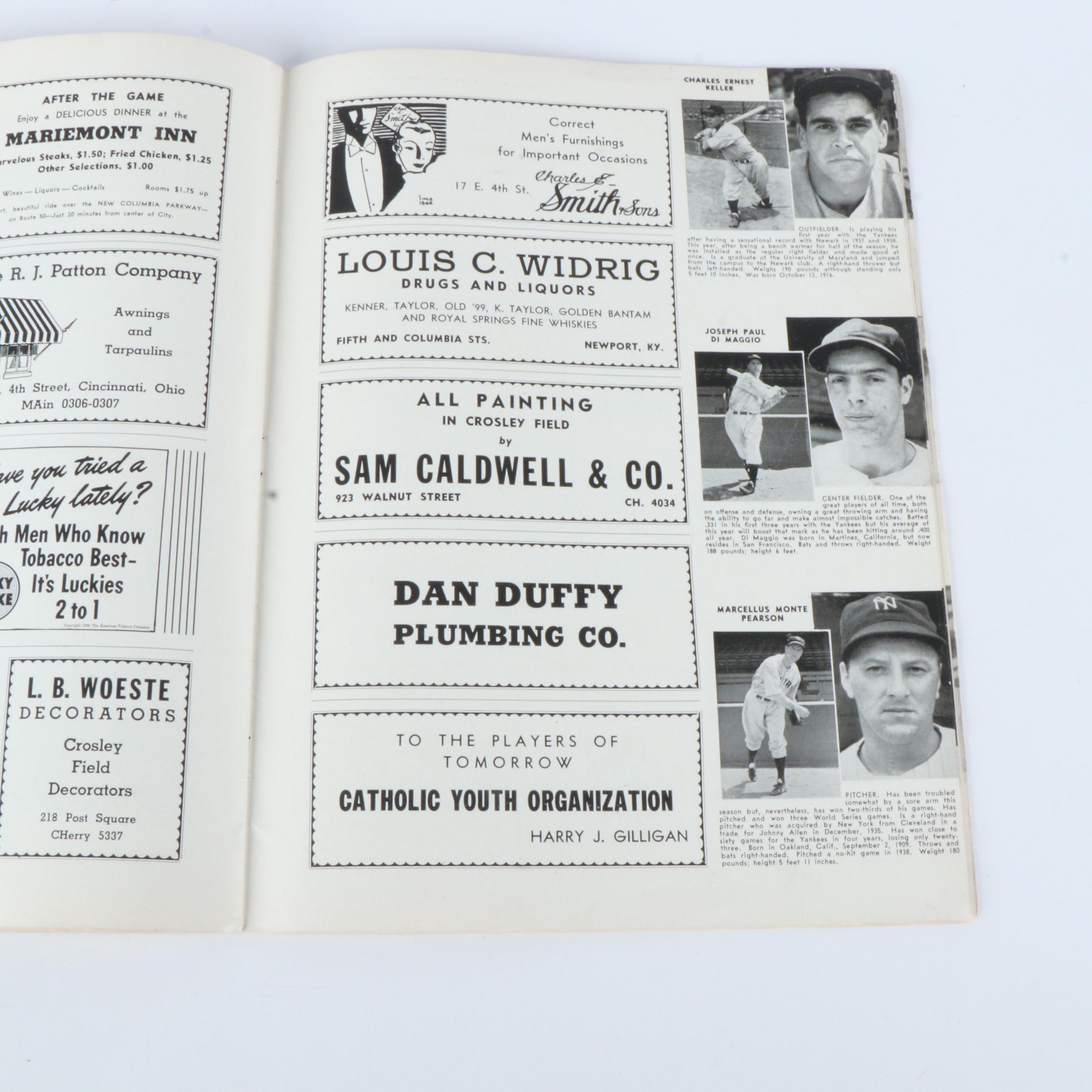 1939 World Series Reds Vs. Yankees Official Scorebook