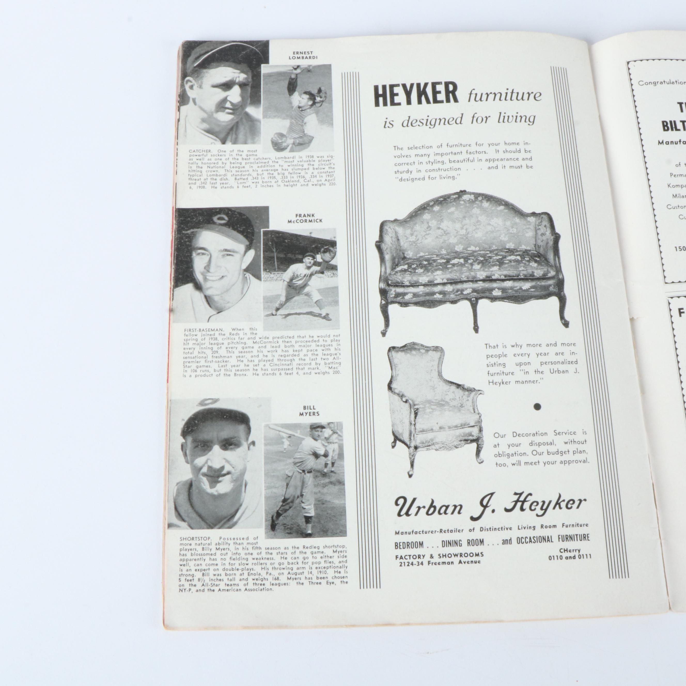 1939 World Series Reds Vs. Yankees Official Scorebook