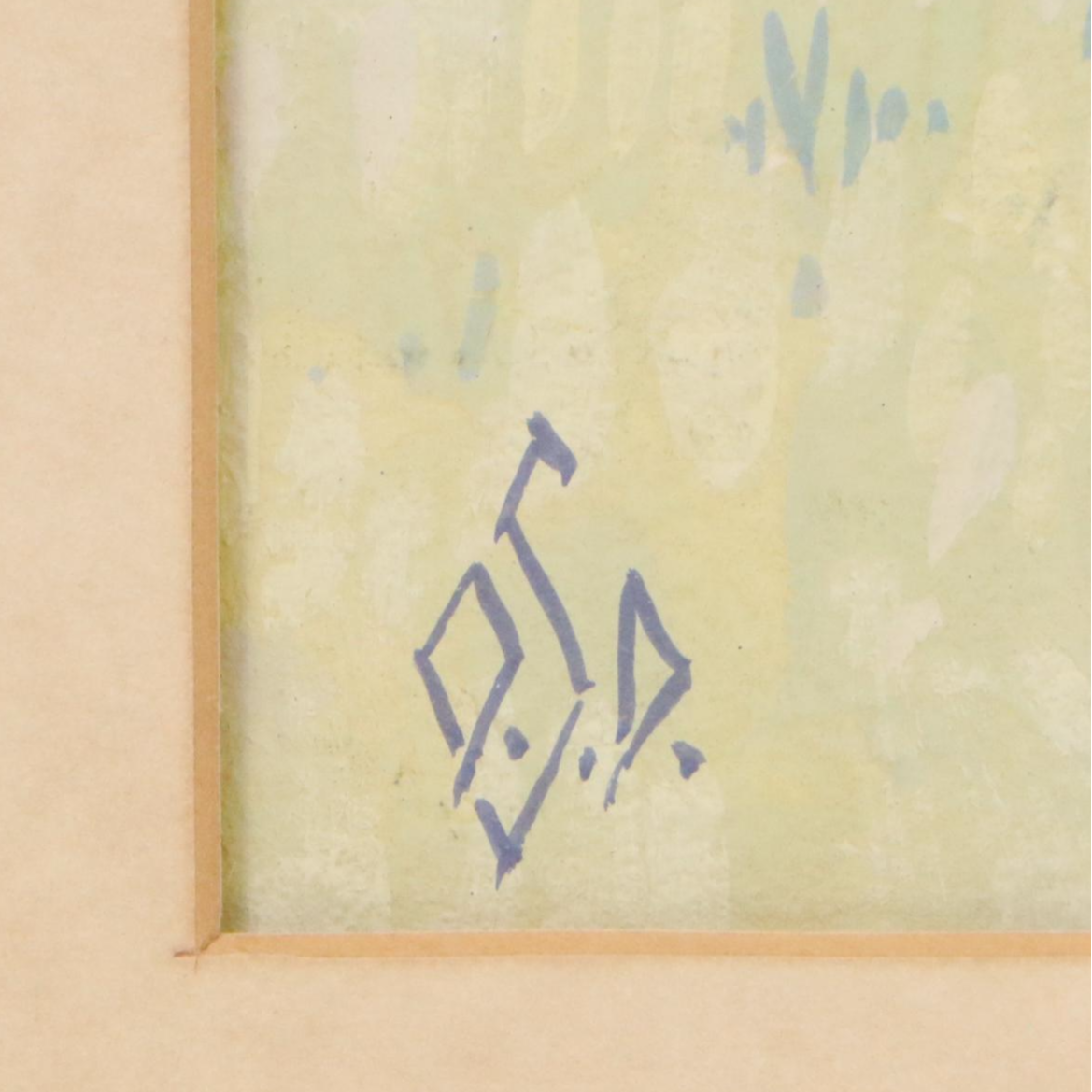 Landscape Gouache Painting of Rural Creekside House, 20th C.