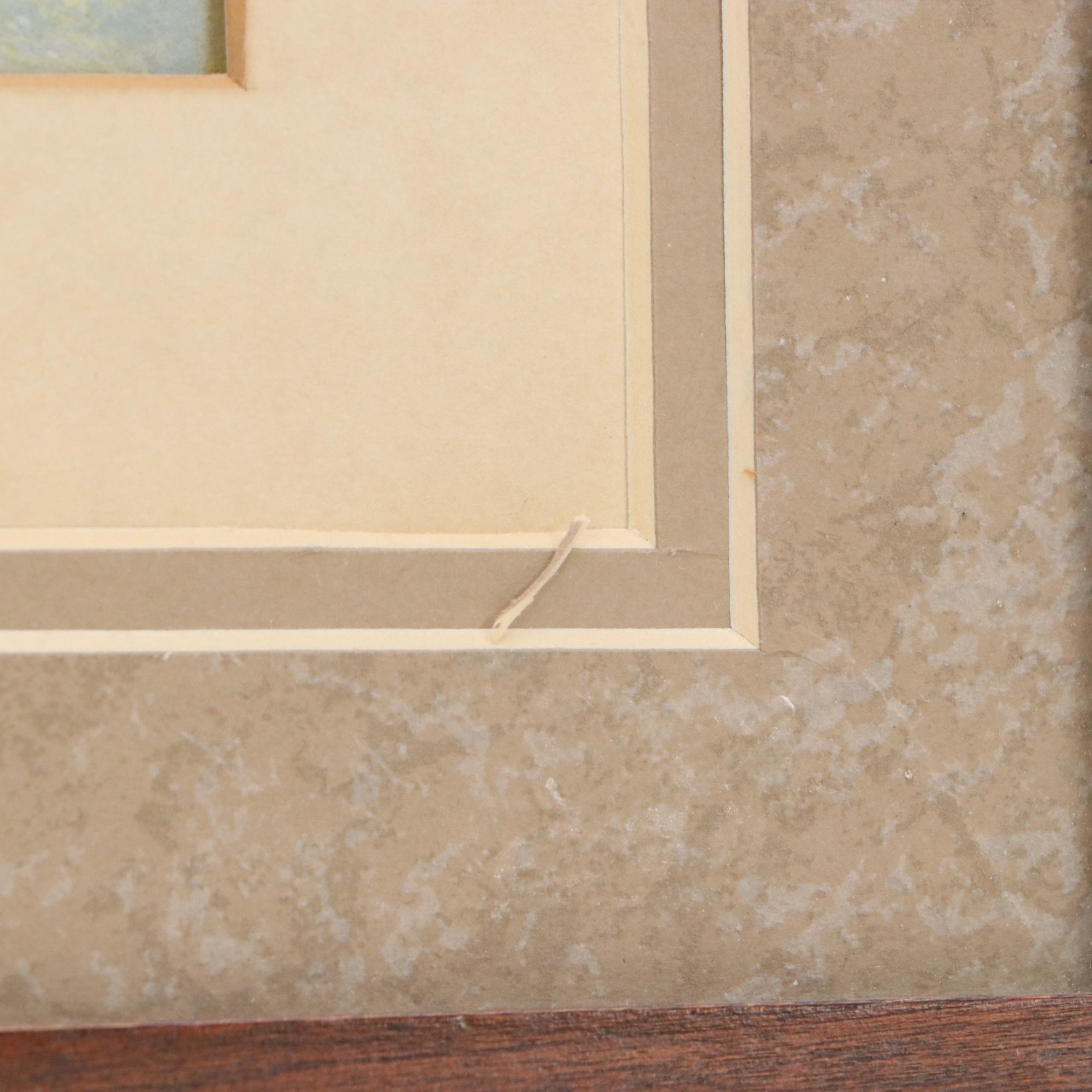 Landscape Gouache Painting of Rural Creekside House, 20th C.