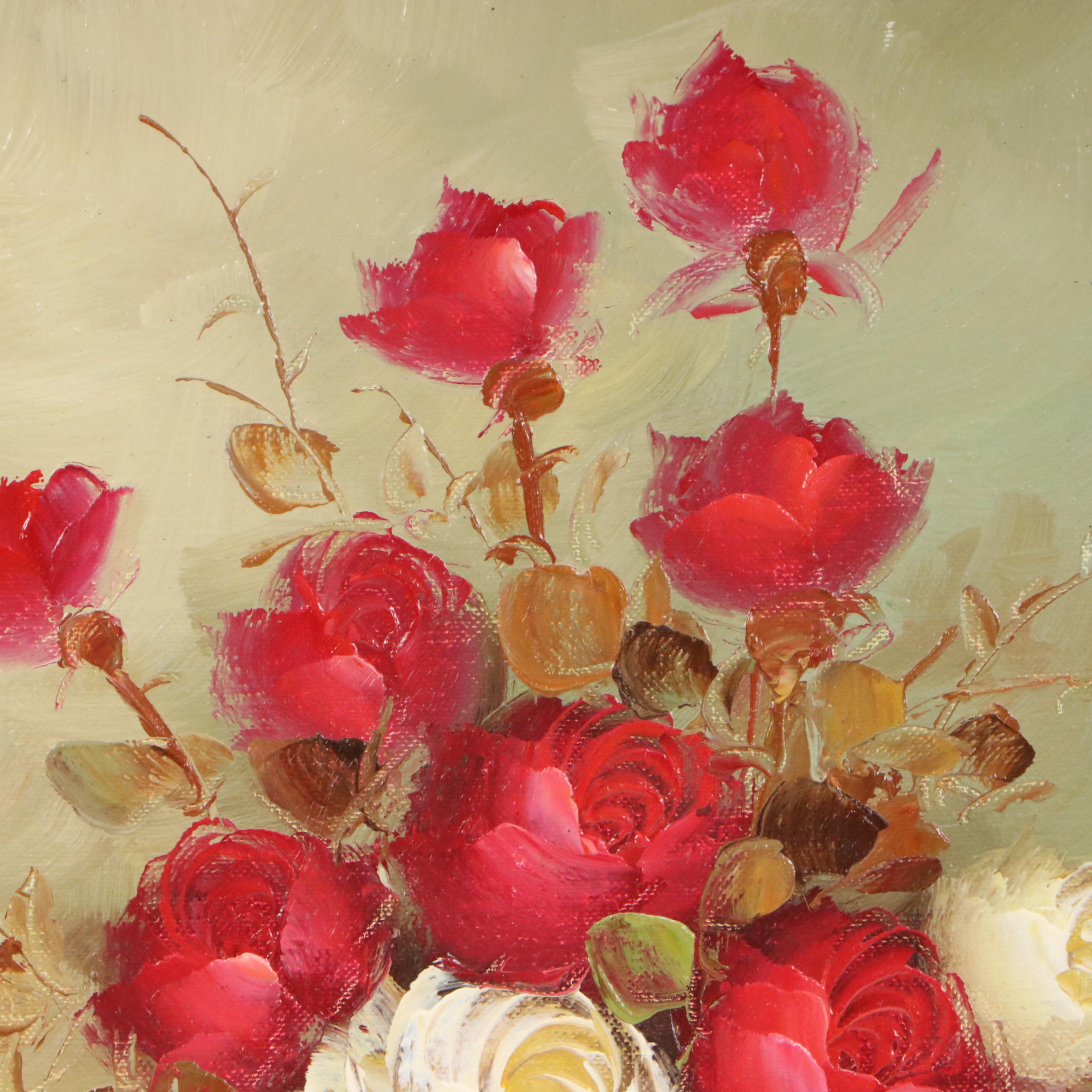 Wagner Floral Still Life Oil Painting of Red and White Roses