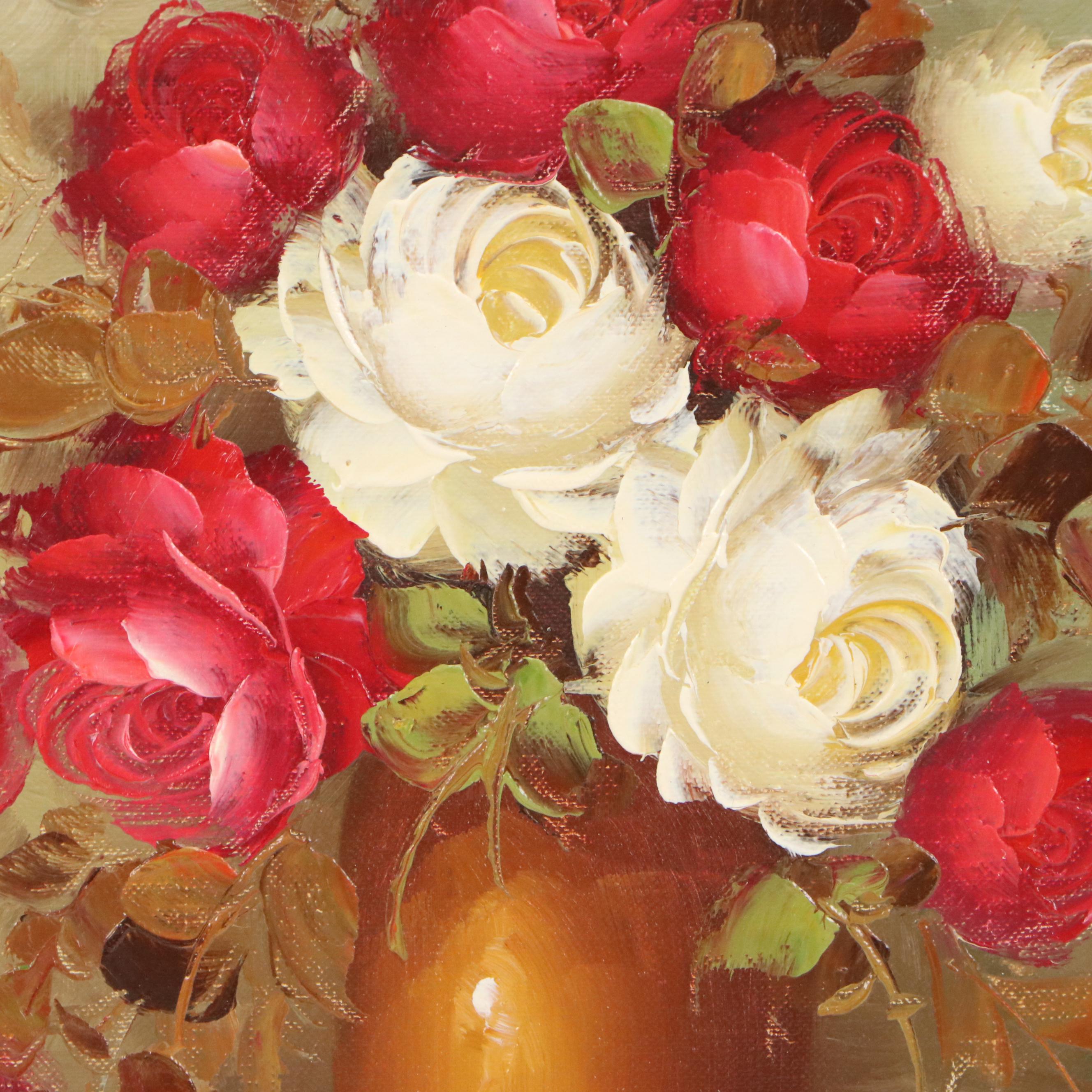 Wagner Floral Still Life Oil Painting of Red and White Roses