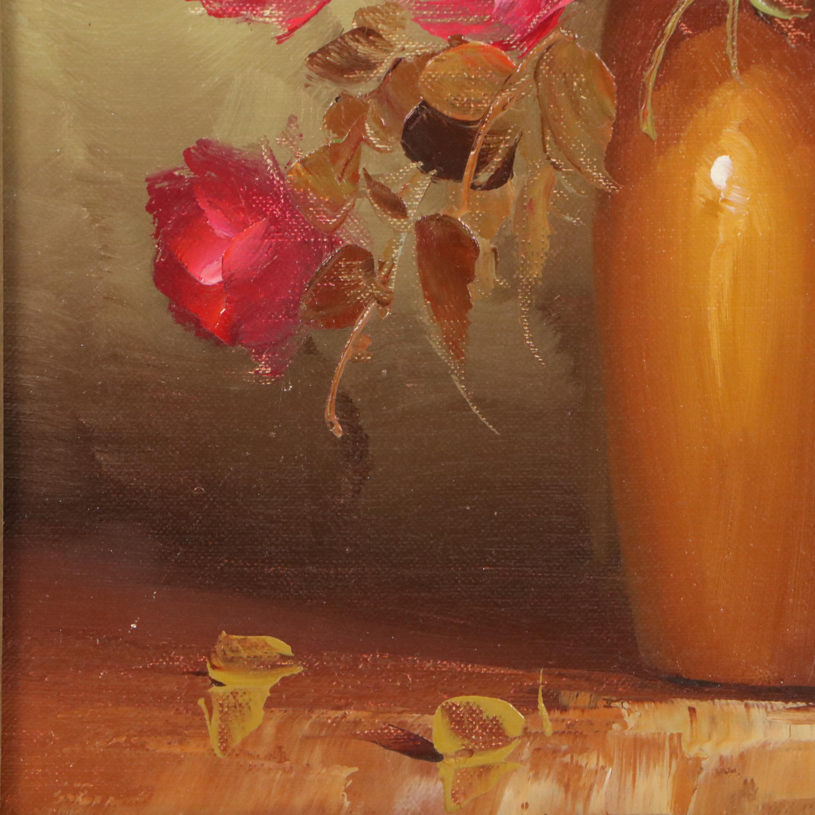 Wagner Floral Still Life Oil Painting of Red and White Roses
