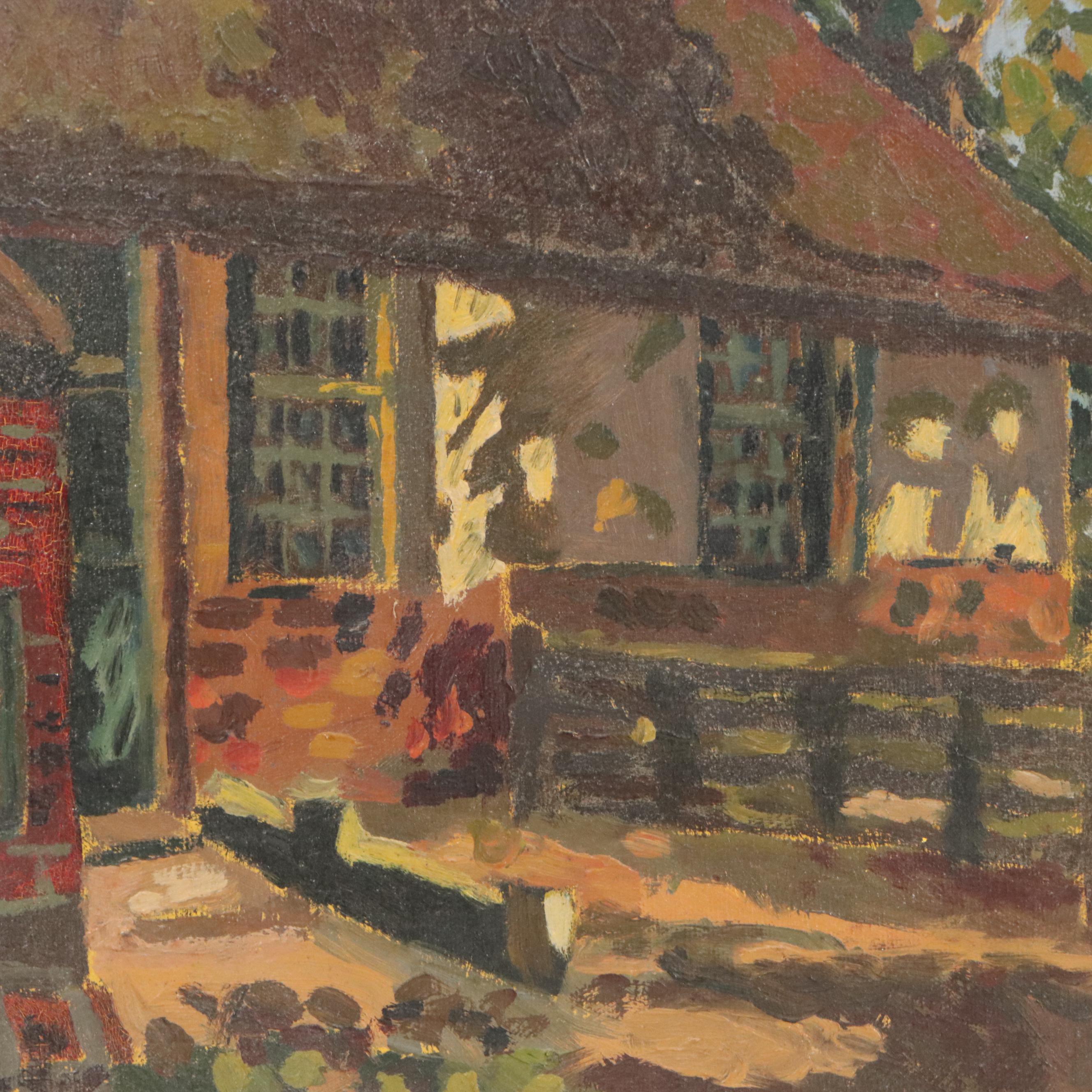 Garnett Bryant Stamper Oil Painting of Homestead Scene, 20th Century