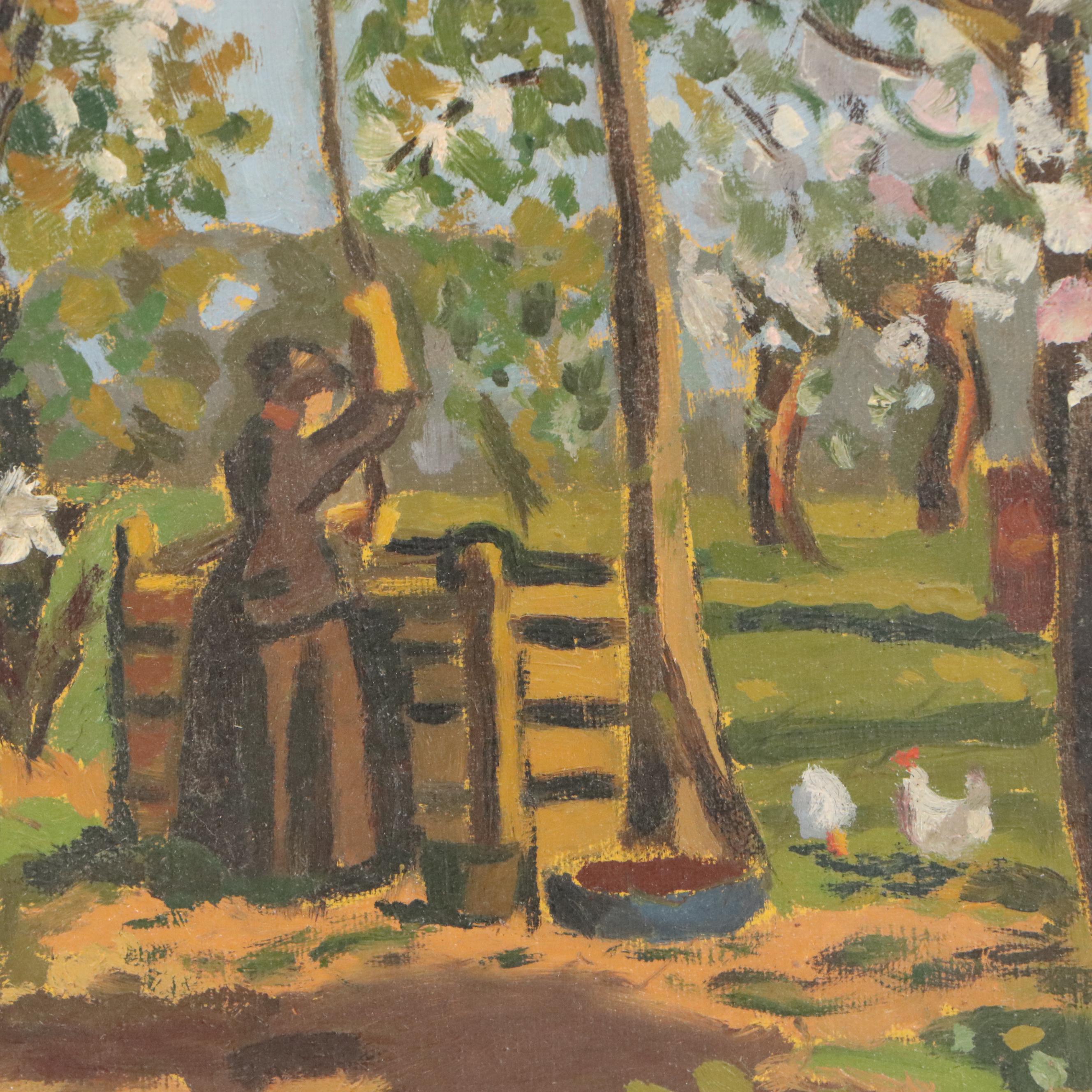 Garnett Bryant Stamper Oil Painting of Homestead Scene, 20th Century
