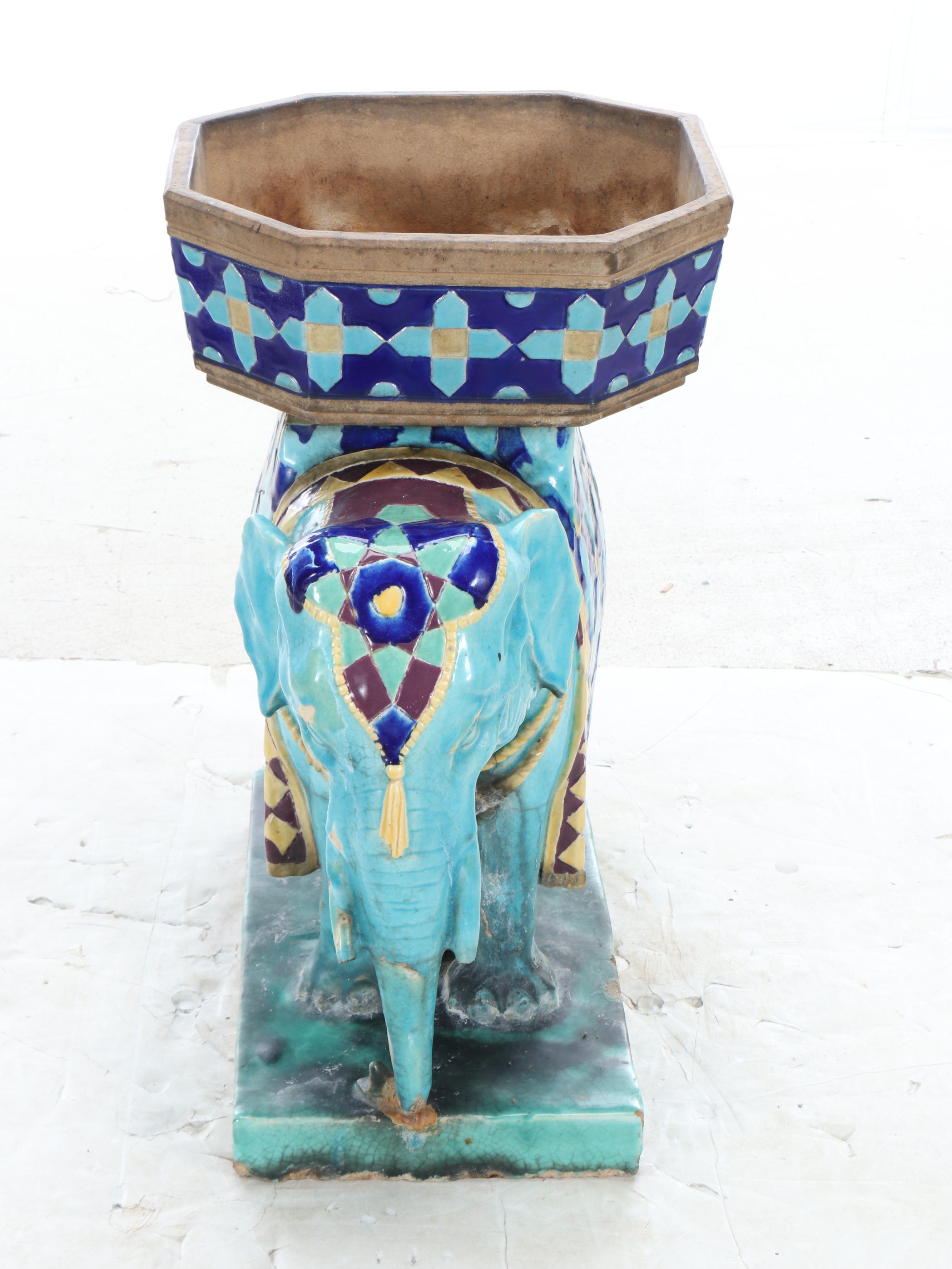 Rookwood Pottery Majolica Drip Glaze Ceramic Elephant Planter