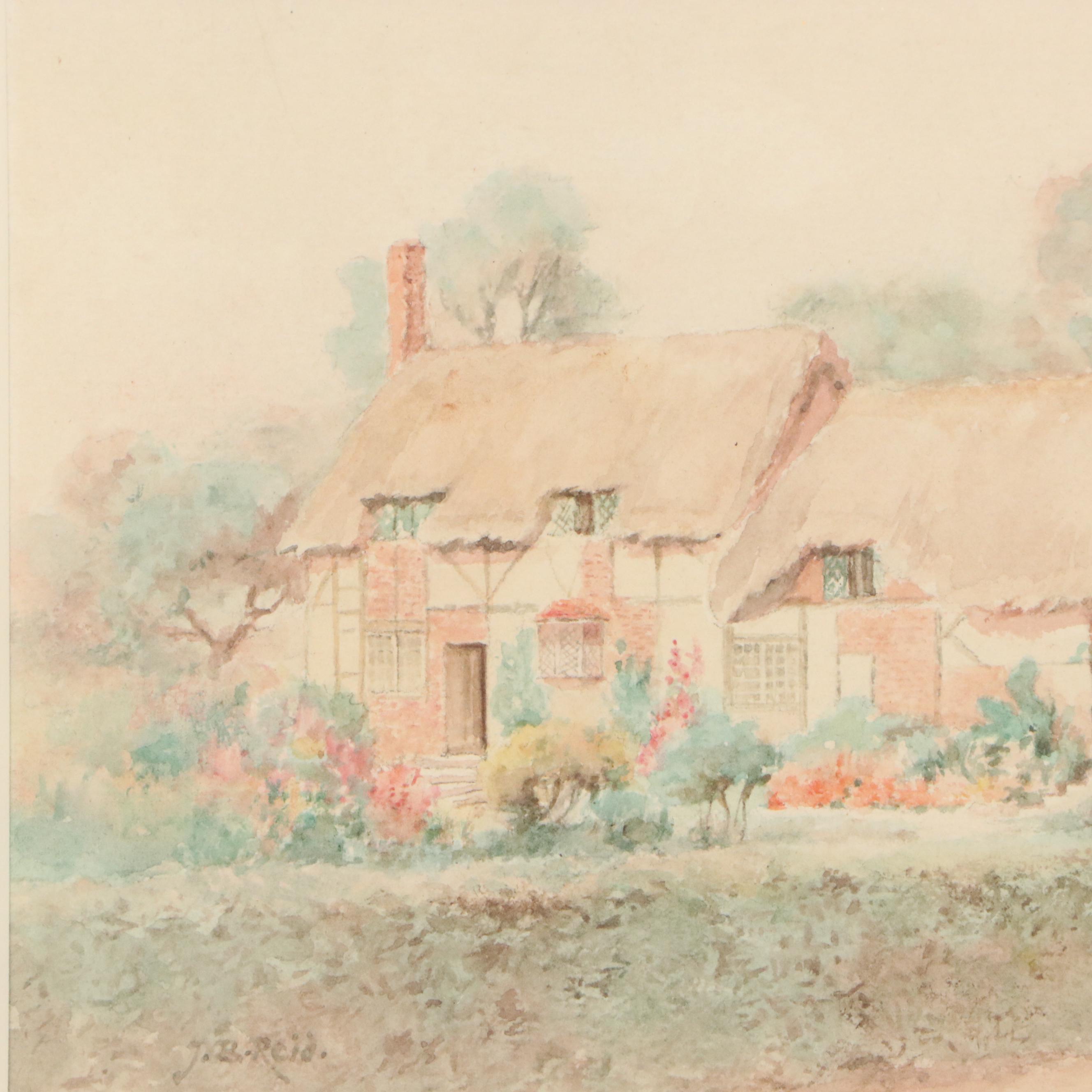 Jane Brewster Reid Watercolor "English Cottage," Early to Mid-20th C.