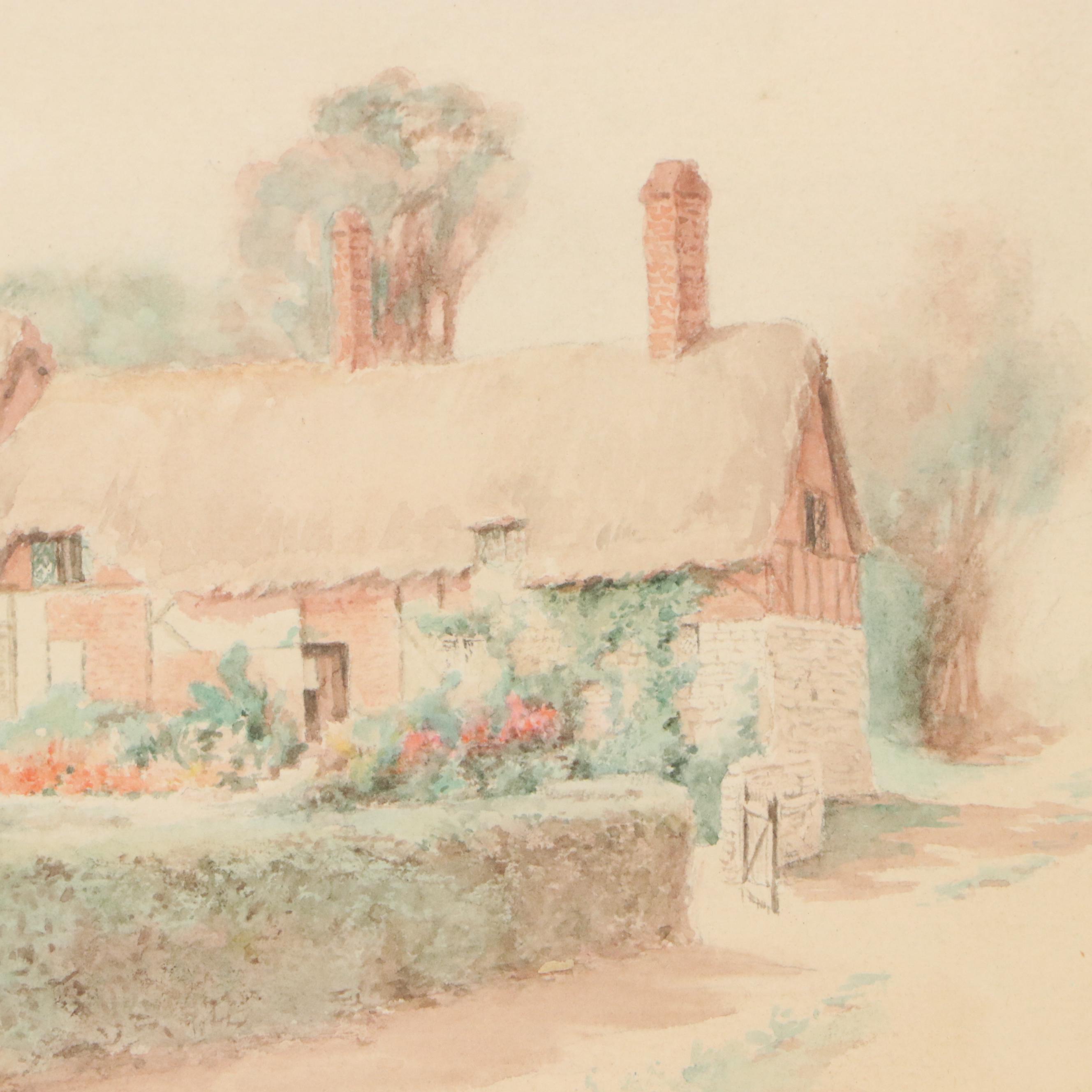 Jane Brewster Reid Watercolor "English Cottage," Early to Mid-20th C.