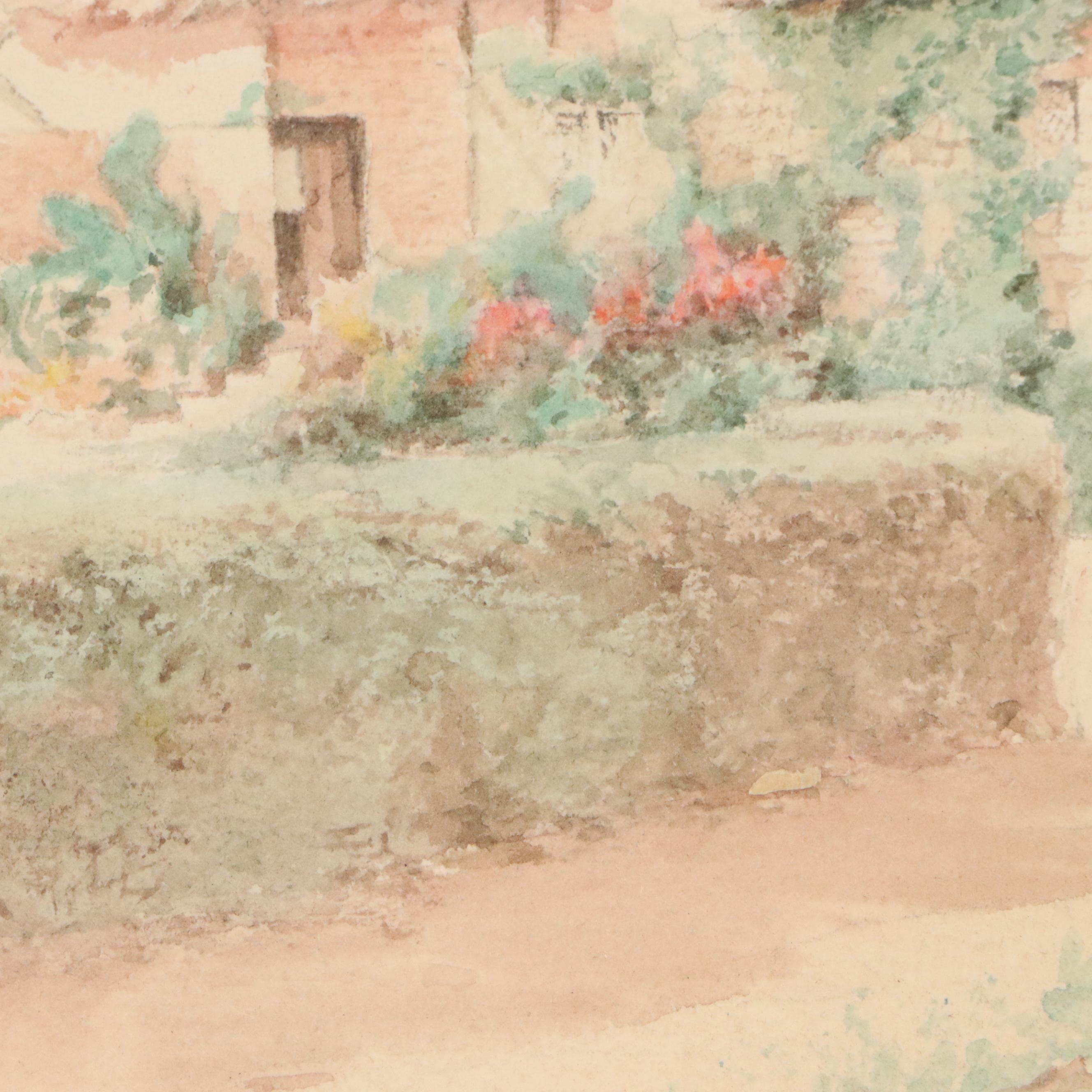 Jane Brewster Reid Watercolor "English Cottage," Early to Mid-20th C.