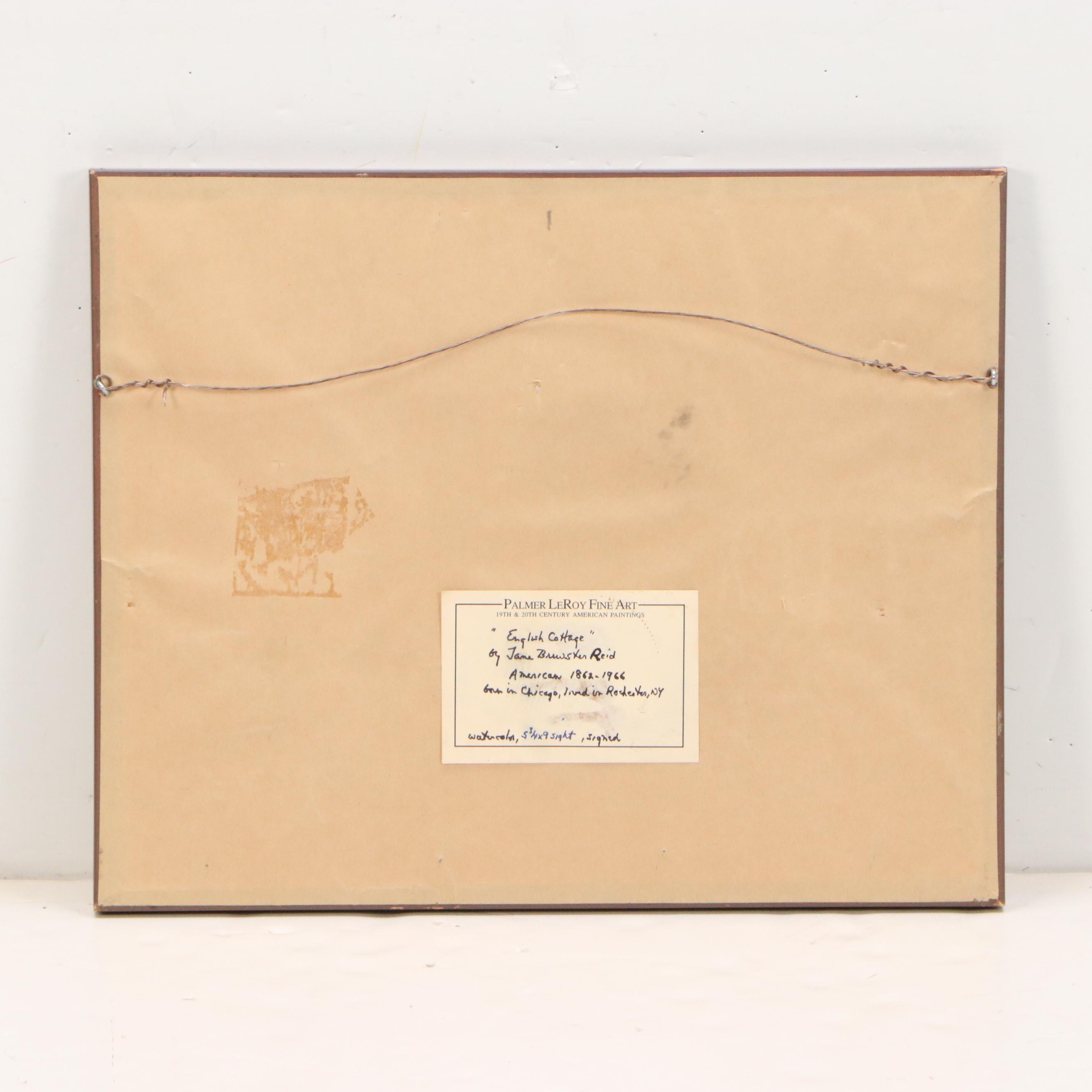 Jane Brewster Reid Watercolor "English Cottage," Early to Mid-20th C.