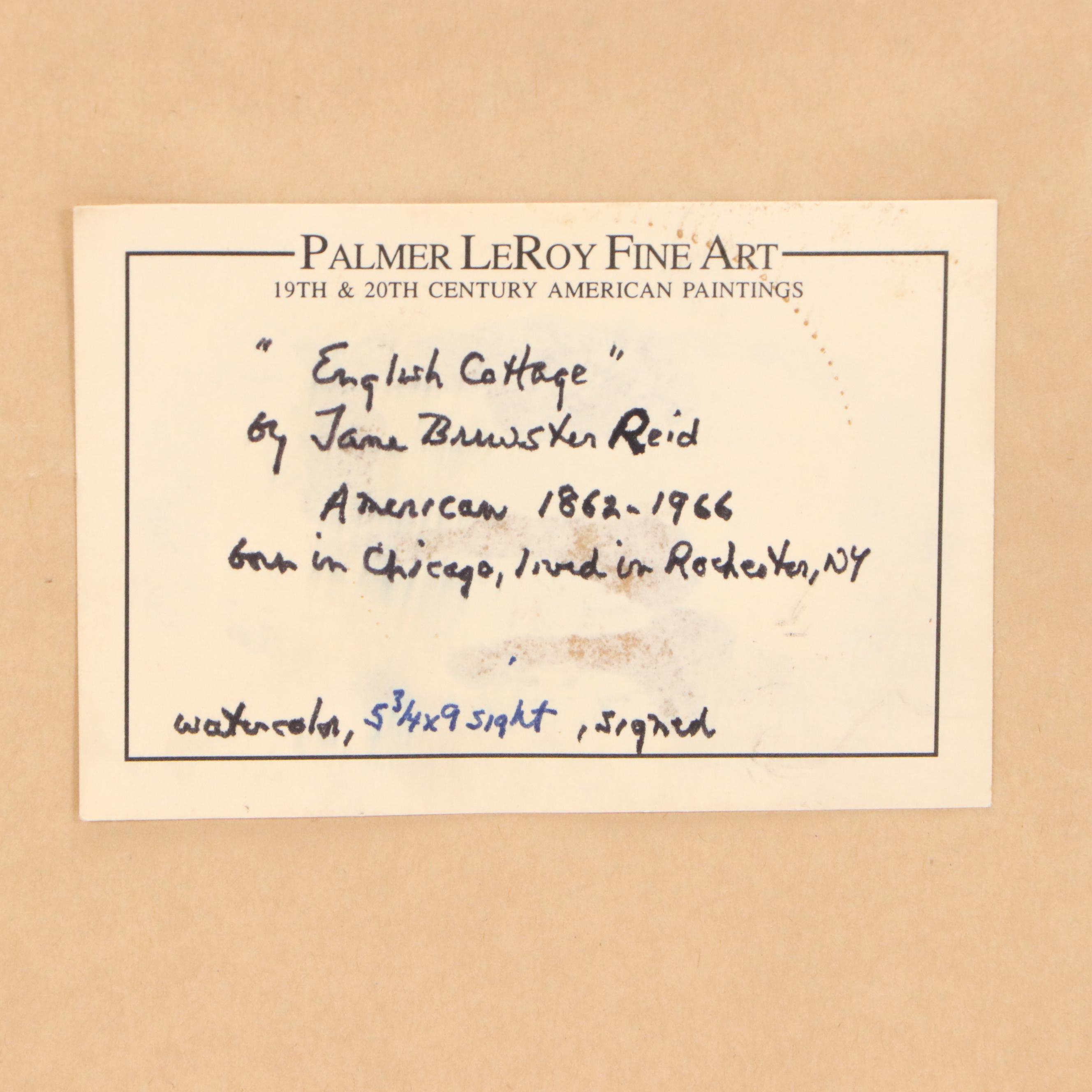 Jane Brewster Reid Watercolor "English Cottage," Early to Mid-20th C.