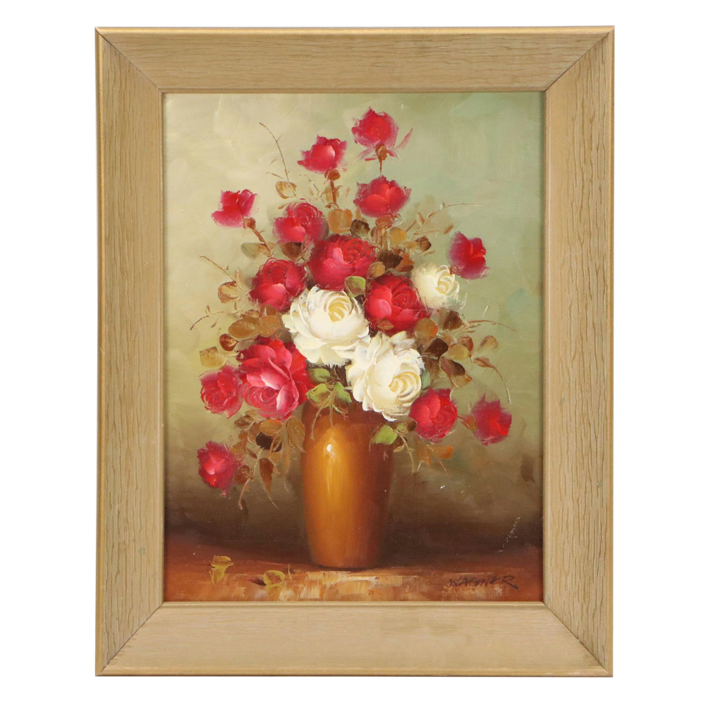 Wagner Floral Still Life Oil Painting of Red and White Roses