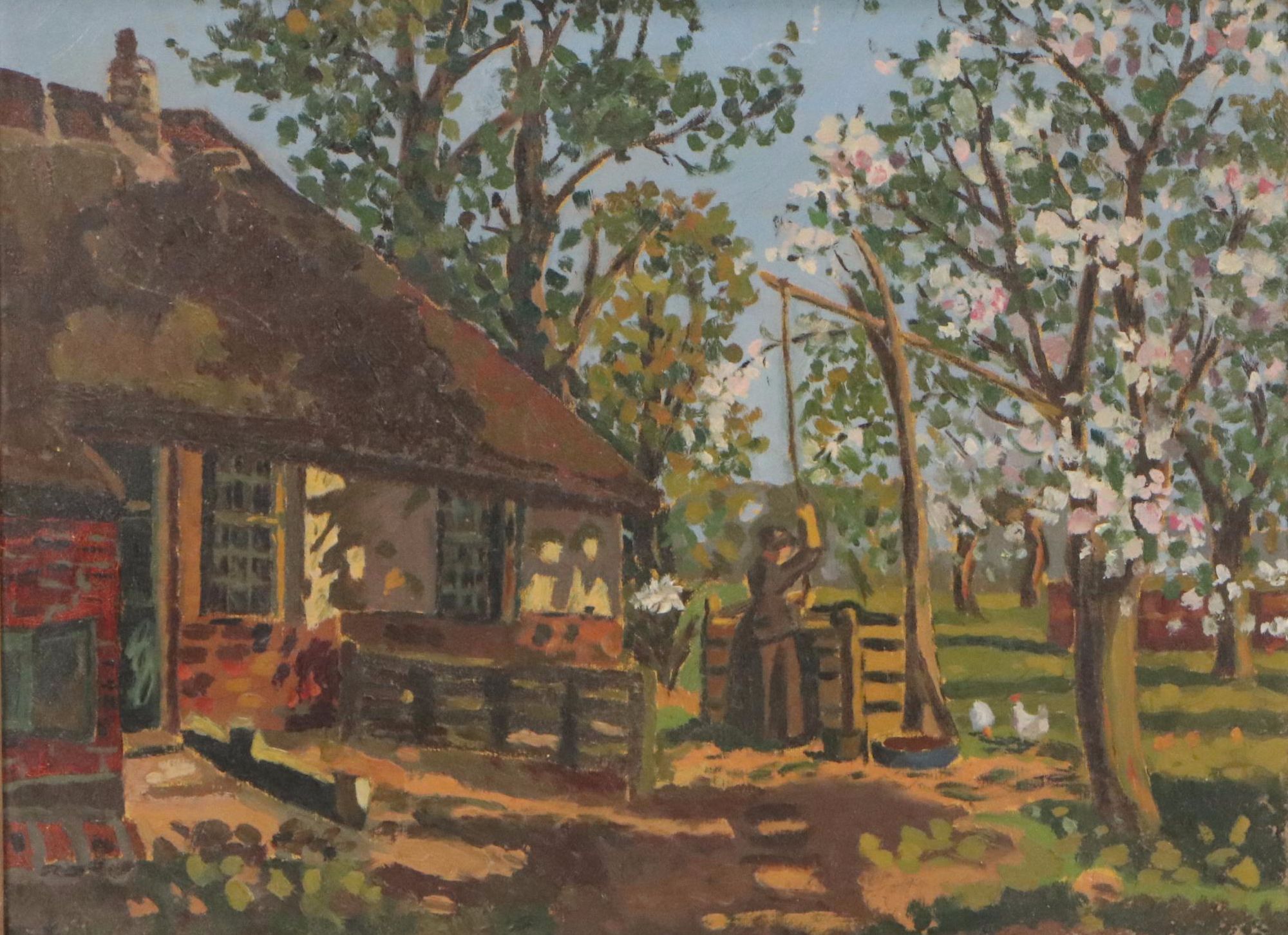Garnett Bryant Stamper Oil Painting of Homestead Scene, 20th Century