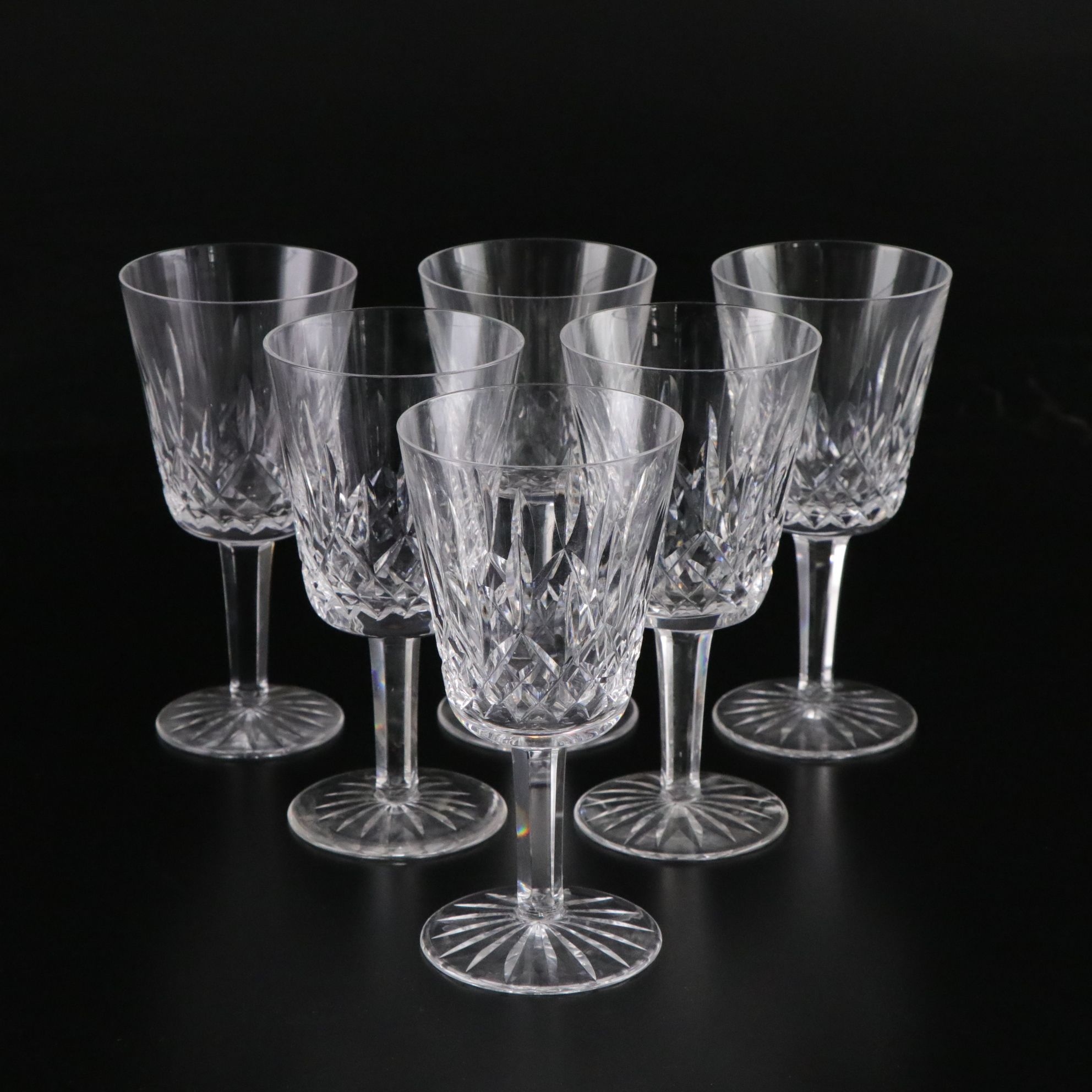 Six Waterford "Lismore" Crystal Water Goblets