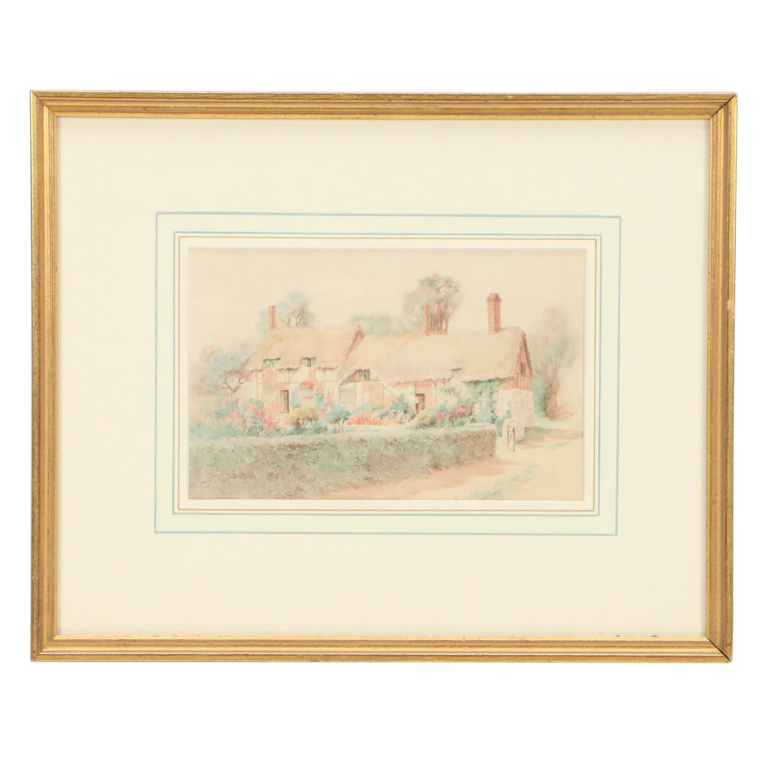 Jane Brewster Reid Watercolor "English Cottage," Early to Mid-20th C.