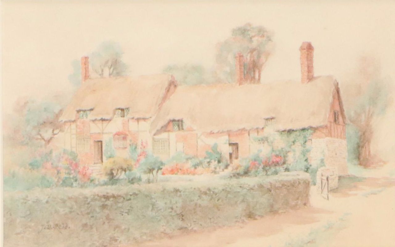 Jane Brewster Reid Watercolor "English Cottage," Early to Mid-20th C.