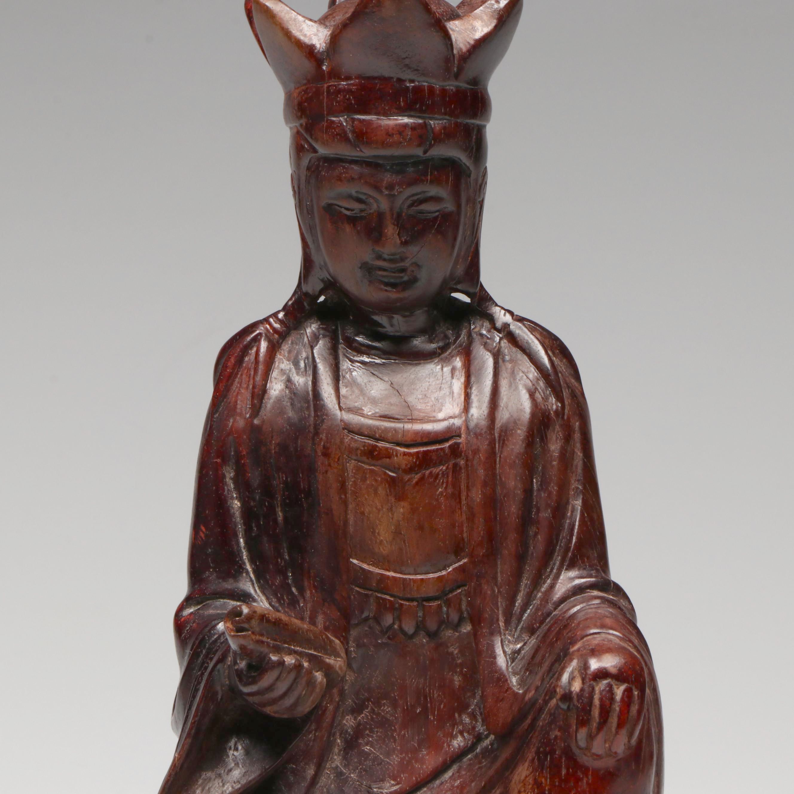 Antique  Qing Dynasty Carved Hardwood Guanyin