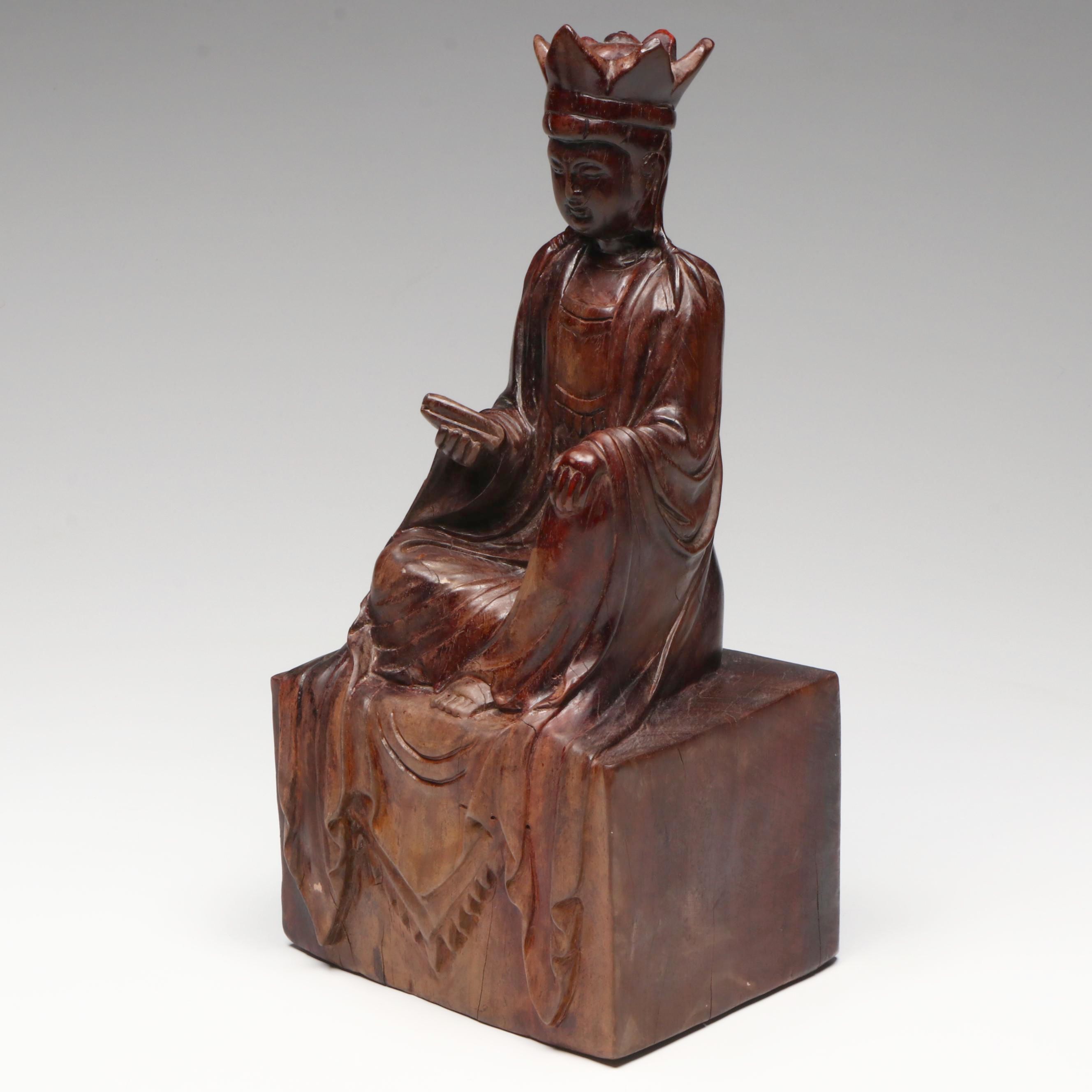Antique  Qing Dynasty Carved Hardwood Guanyin