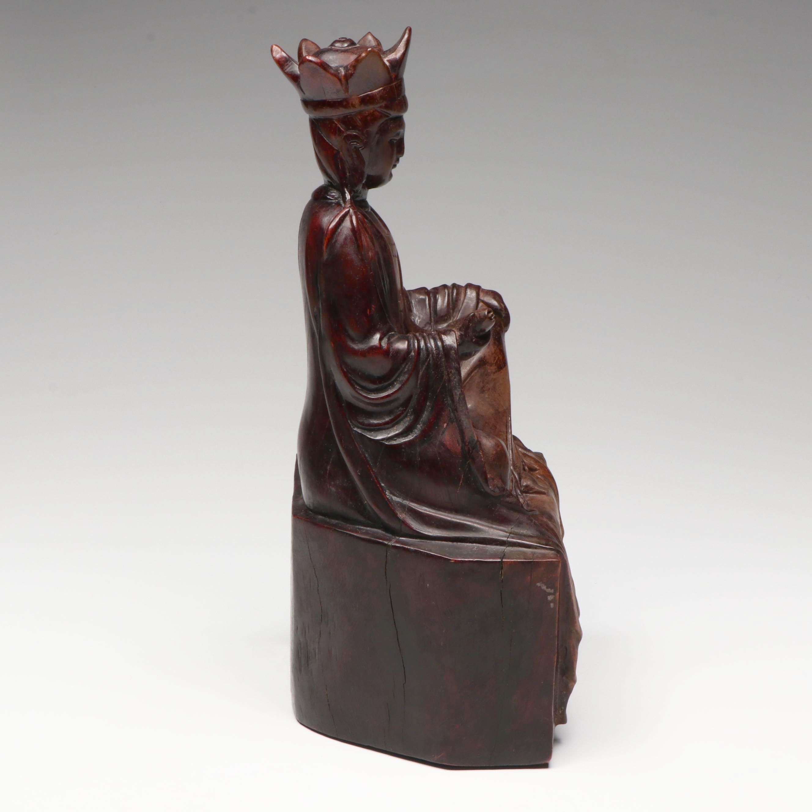 Antique  Qing Dynasty Carved Hardwood Guanyin