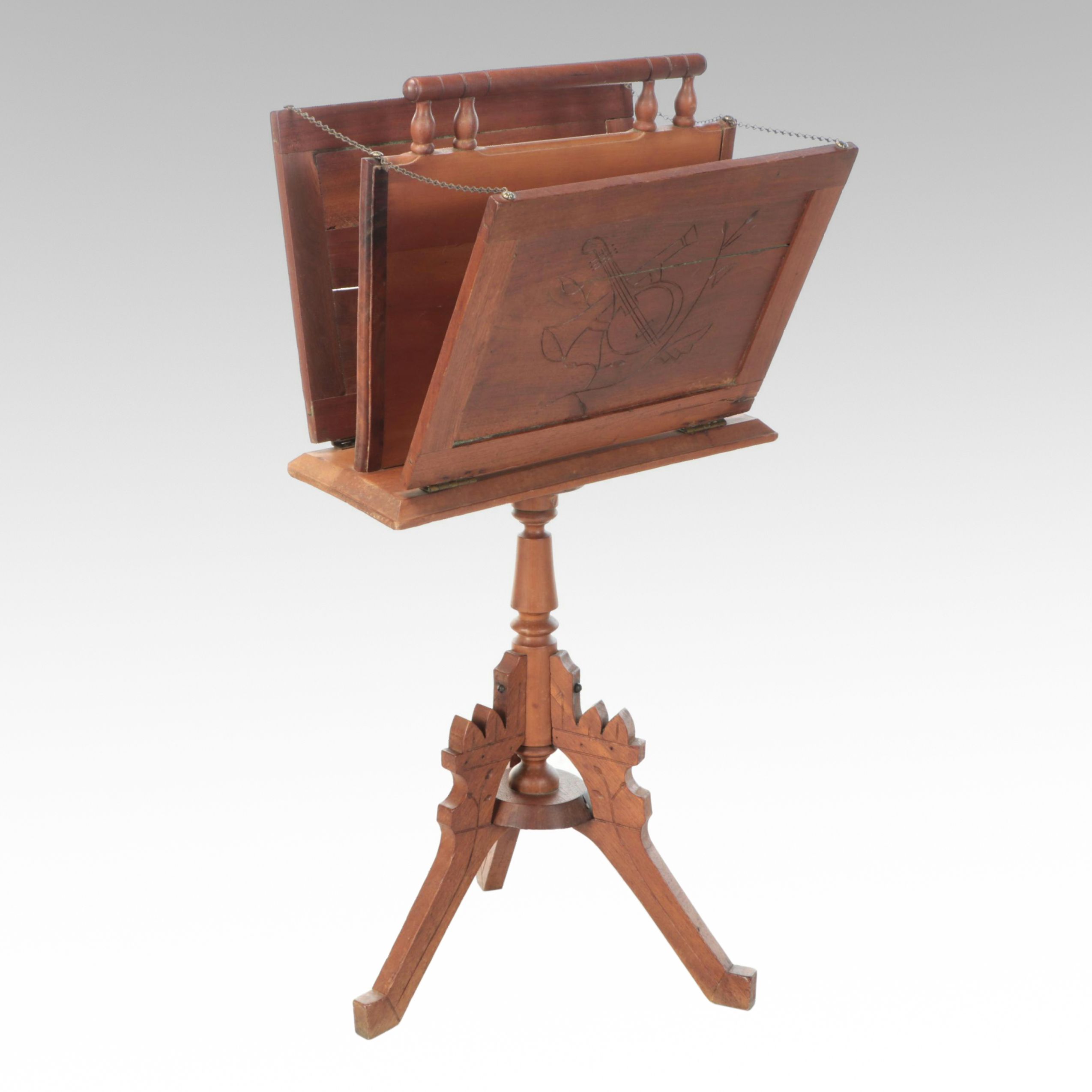 Victorian Eastlake Style Walnut Standing Sheet Music Rack