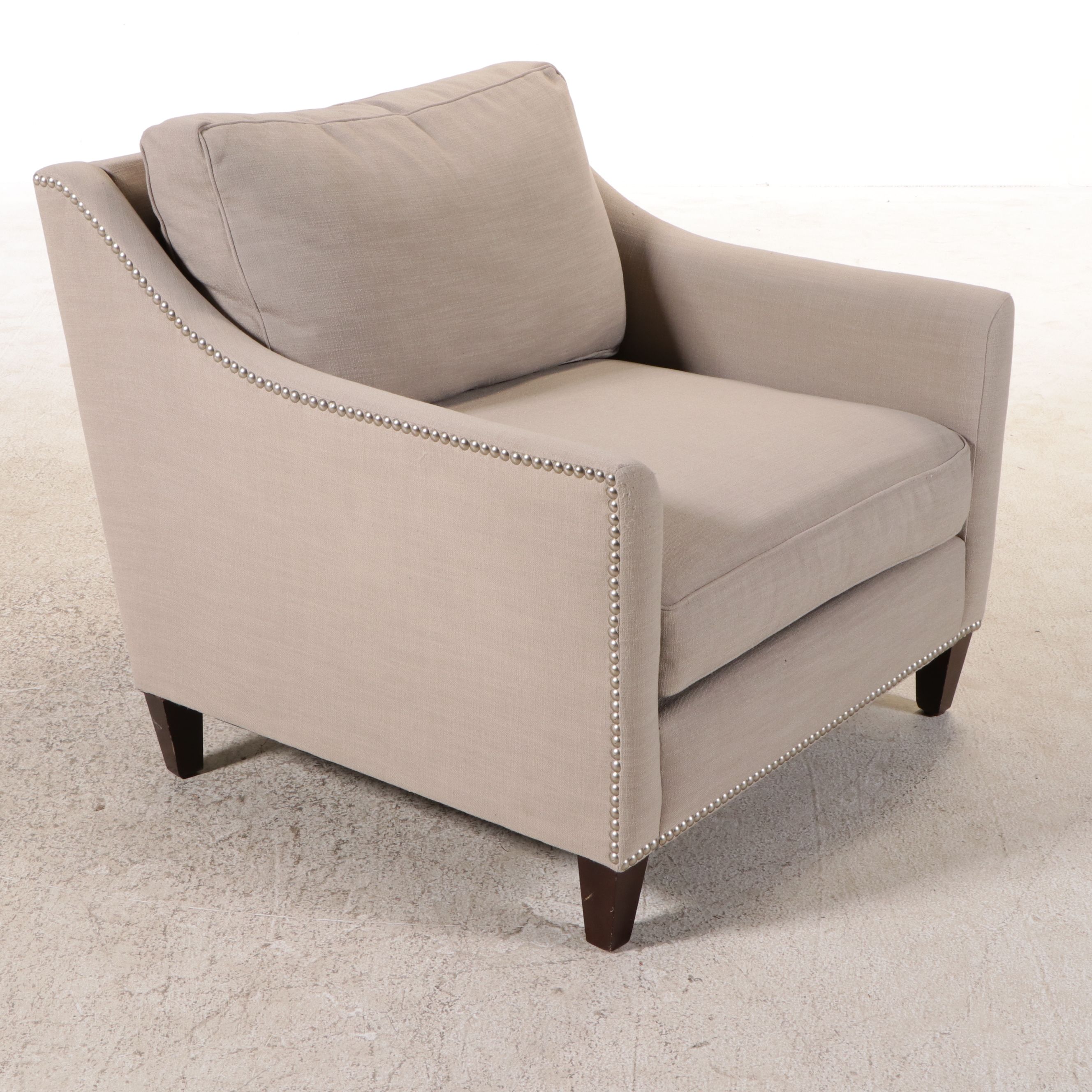 Robert Michael Lounge Chair with Crewel Work Footstool and Accent Pillow