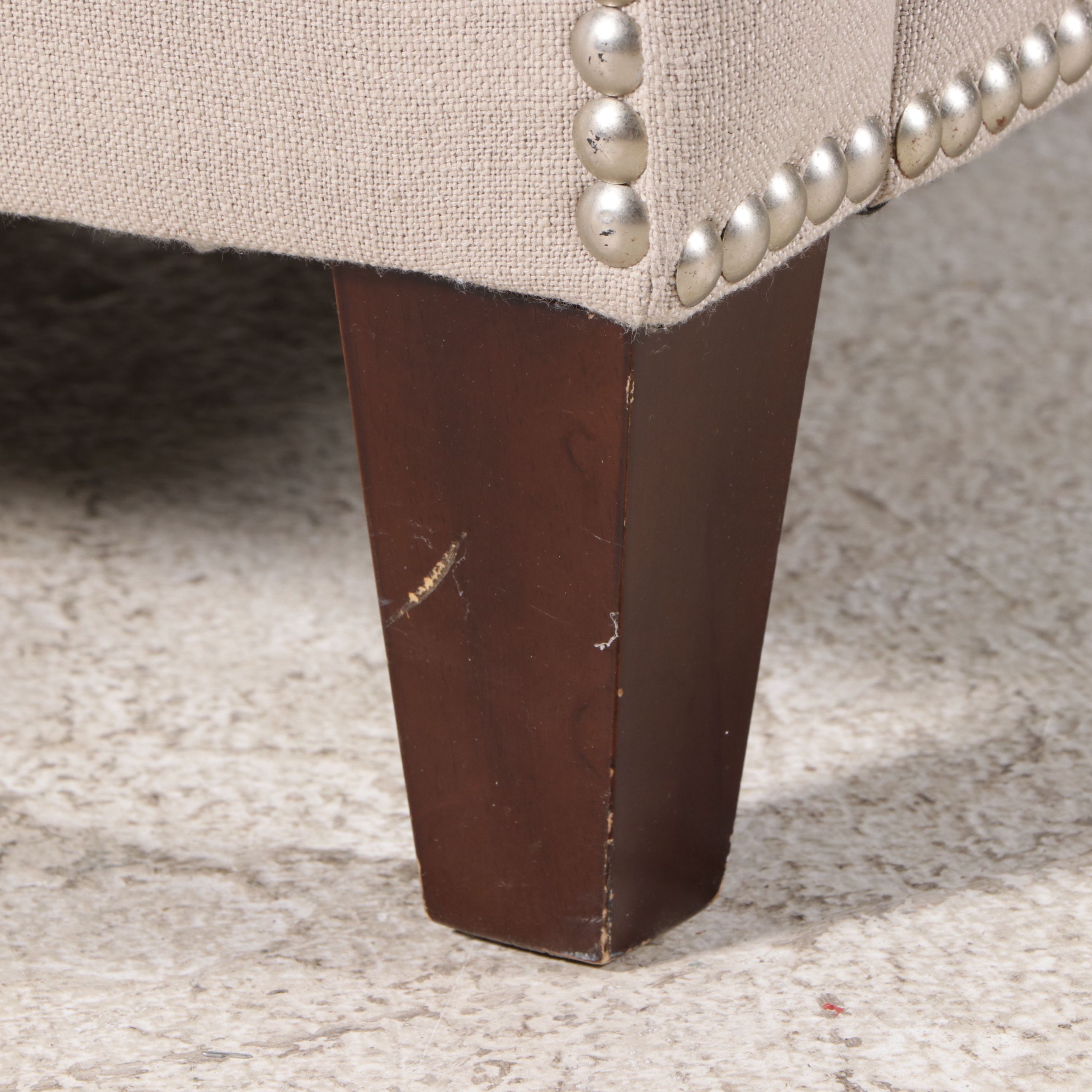 Robert Michael Lounge Chair with Crewel Work Footstool and Accent Pillow