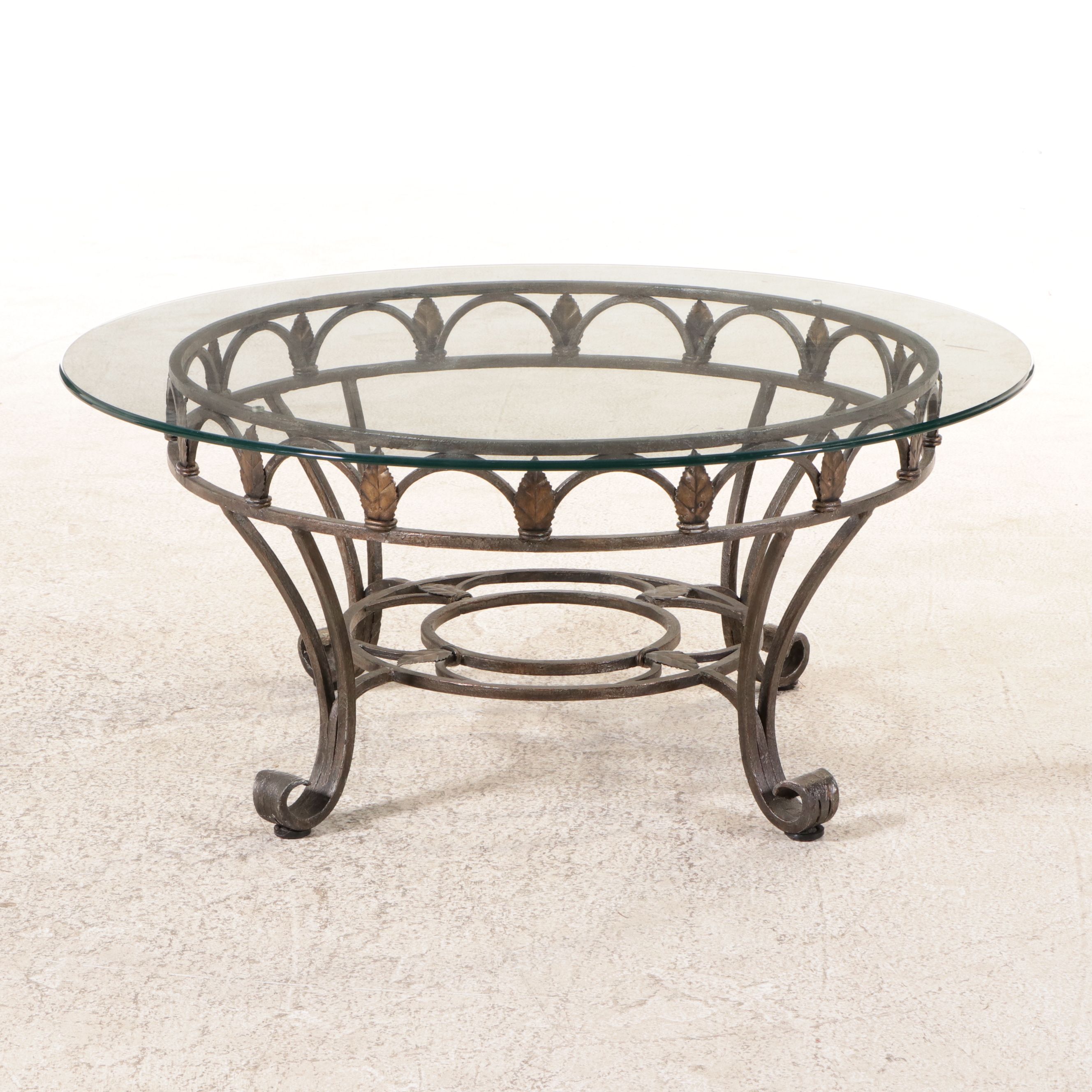 Round Wrought Iron Coffee Table with Glass Top