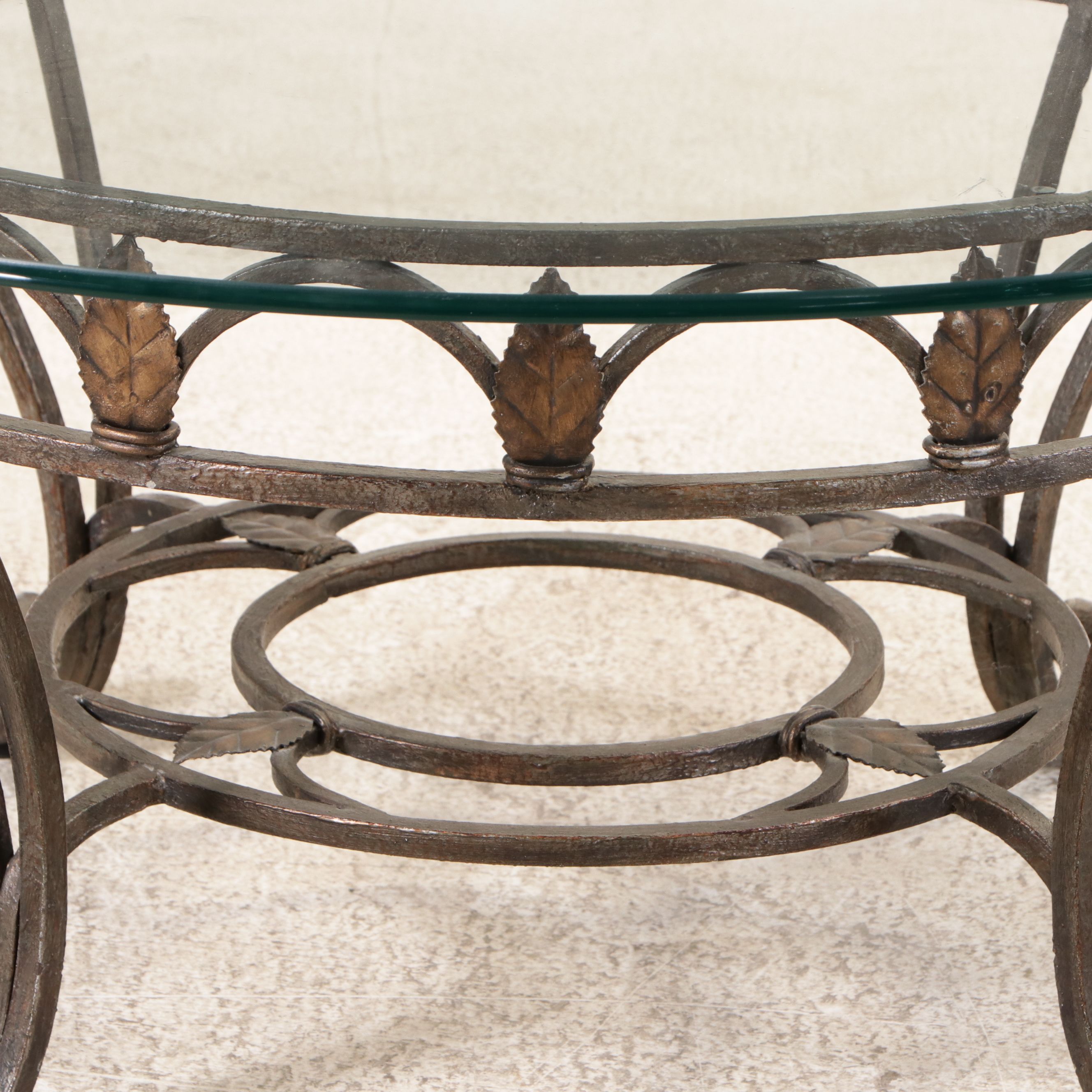 Round Wrought Iron Coffee Table with Glass Top
