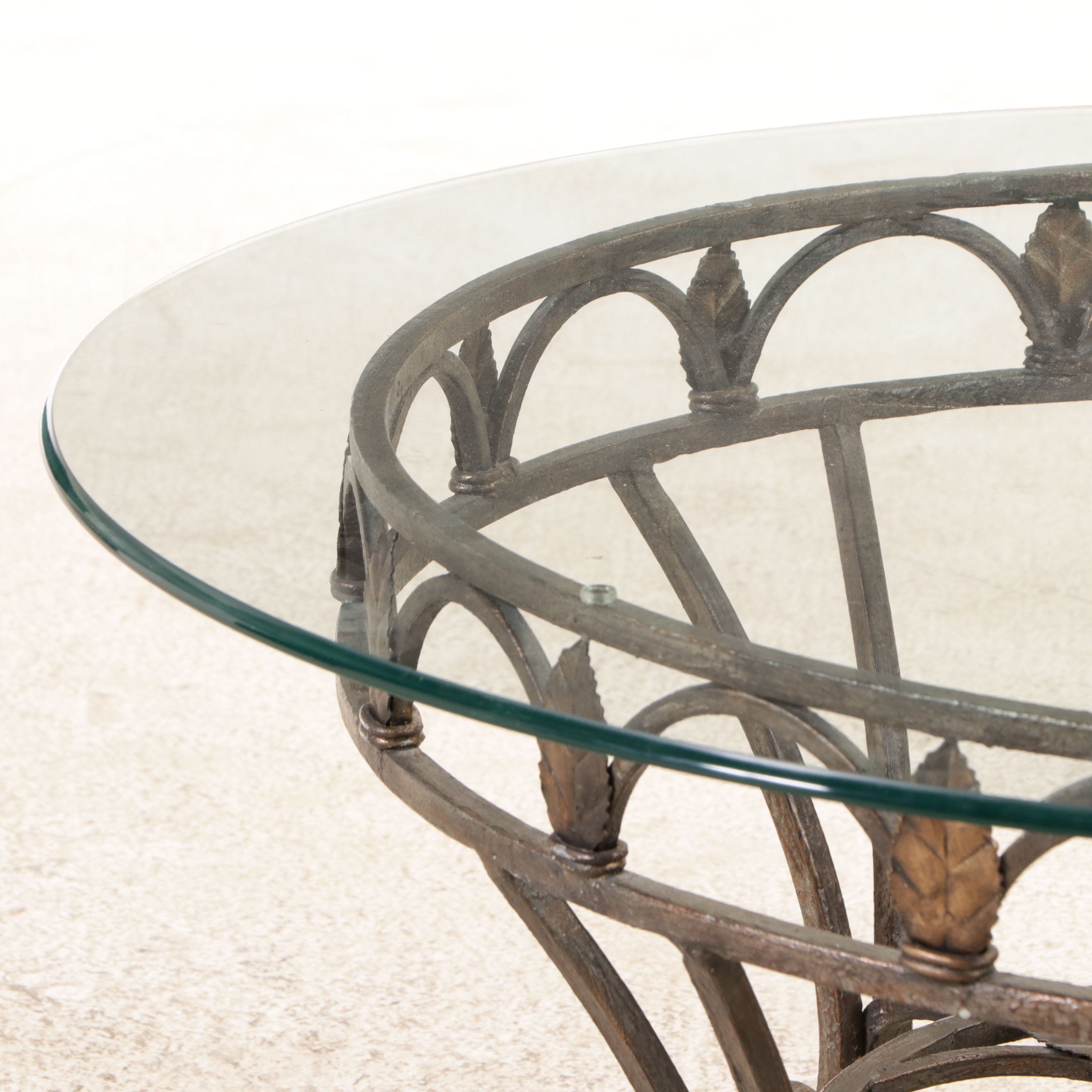 Round Wrought Iron Coffee Table with Glass Top