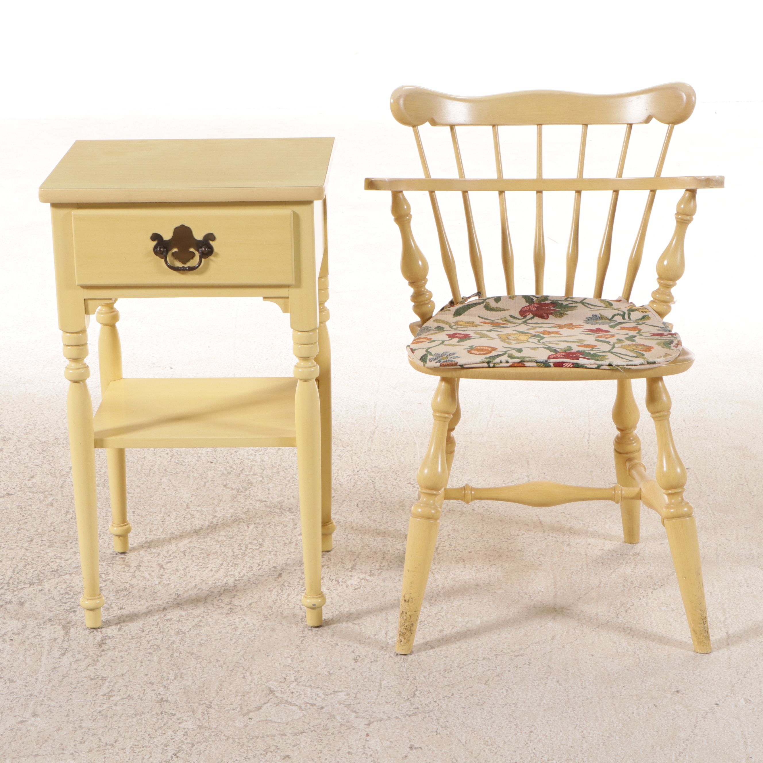 Ethan Allen Colonial Style Yellow Painted Wood Bedroom Suite, Mid–Late 20th C.