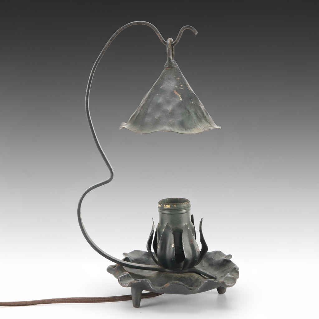 Arts and Crafts Style Patinated Metal "Lily Pad" Desk Lamp, Circa 1910–1920