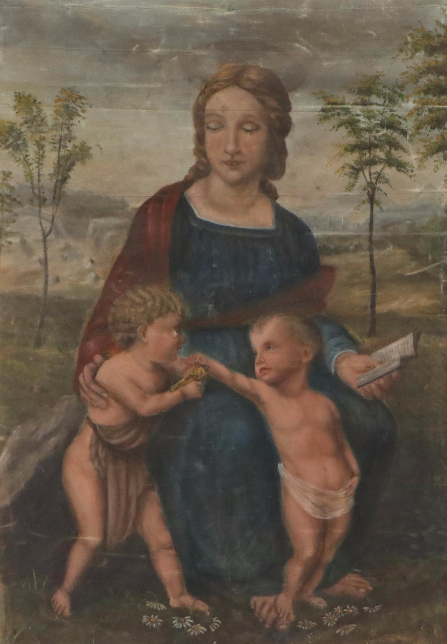 Classical Style Oil Painting After Raphael "Madonna del Cardellino," 19th C.