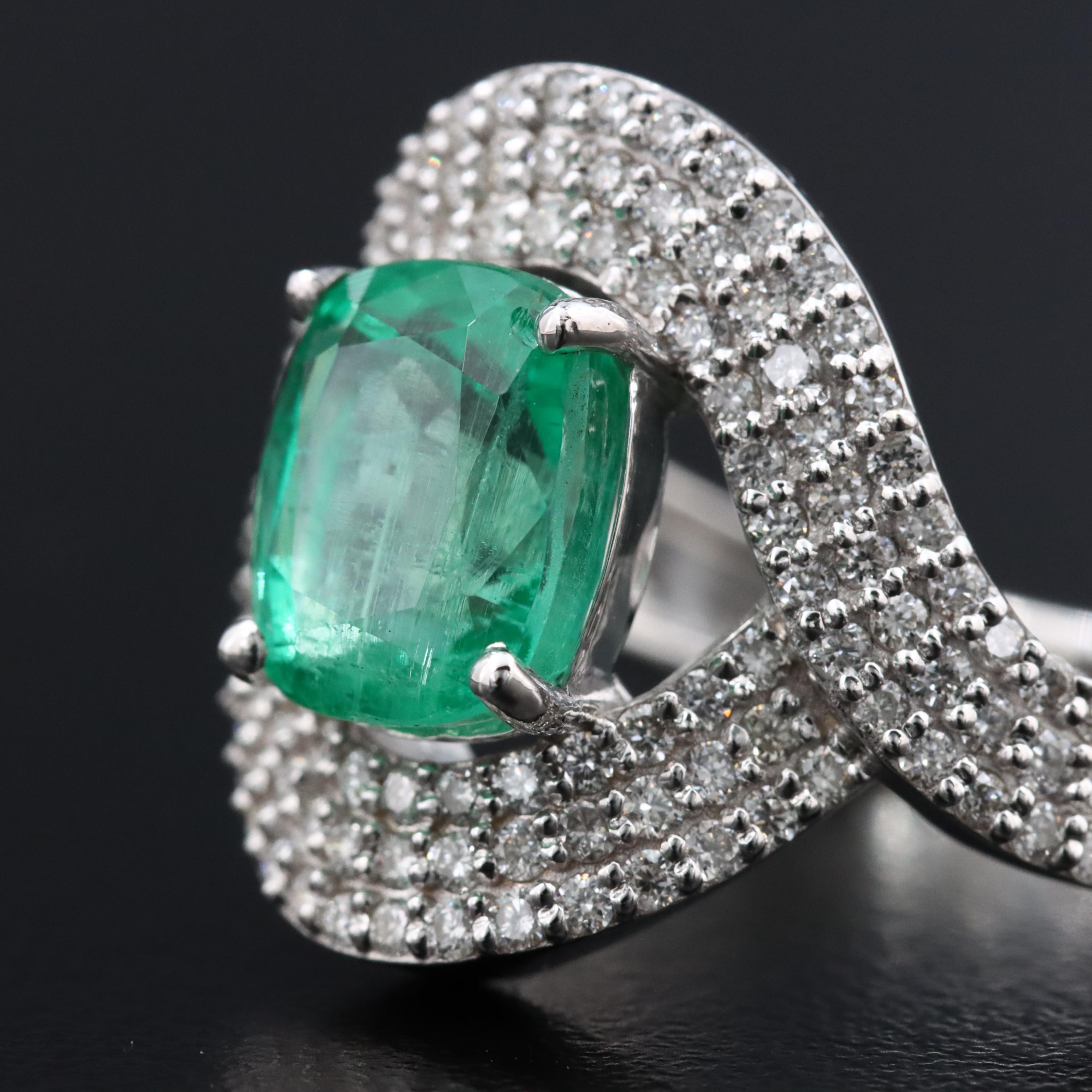 18K 2.43 CT Emerald and Diamond Ring