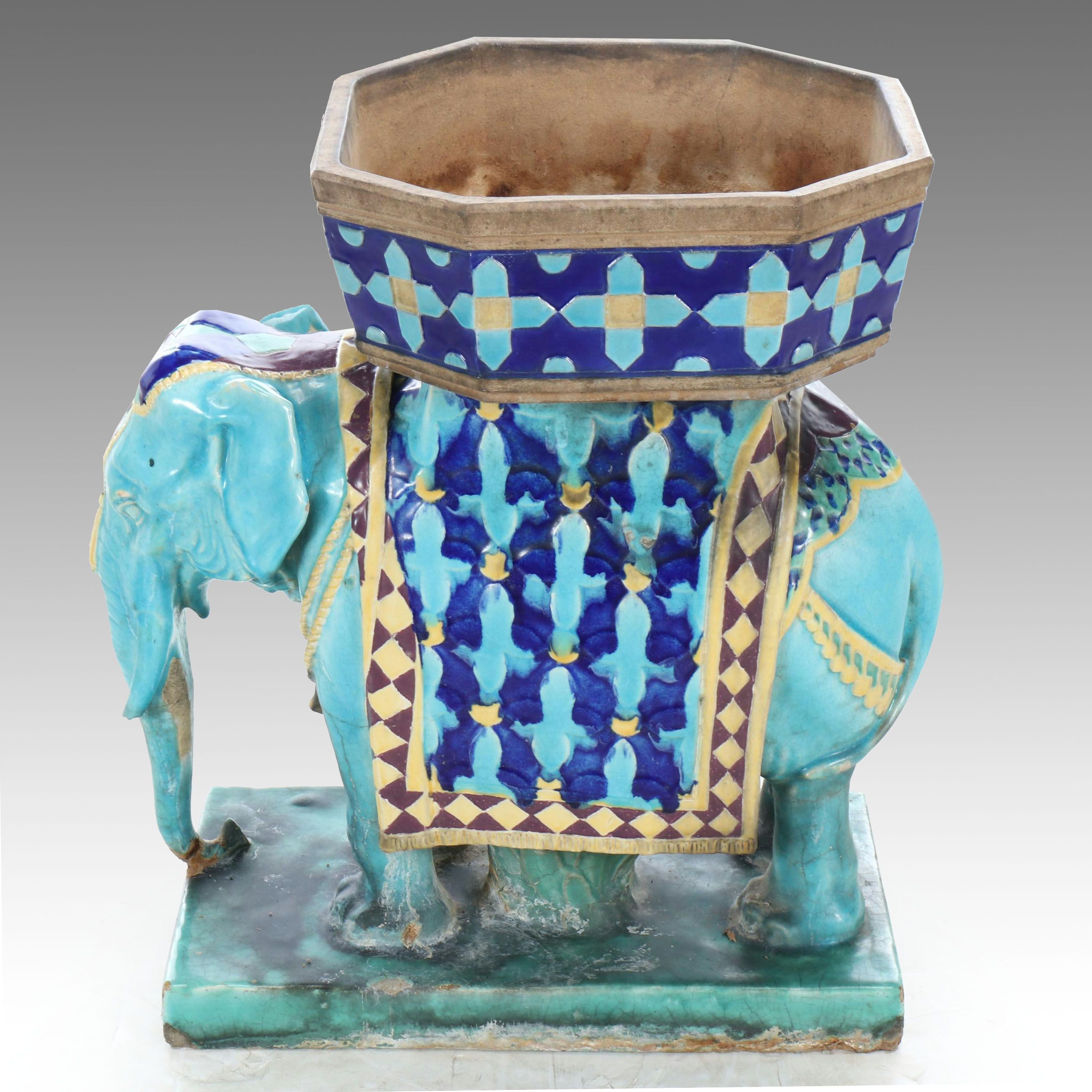 Rookwood Pottery Majolica Drip Glaze Ceramic Elephant Planter