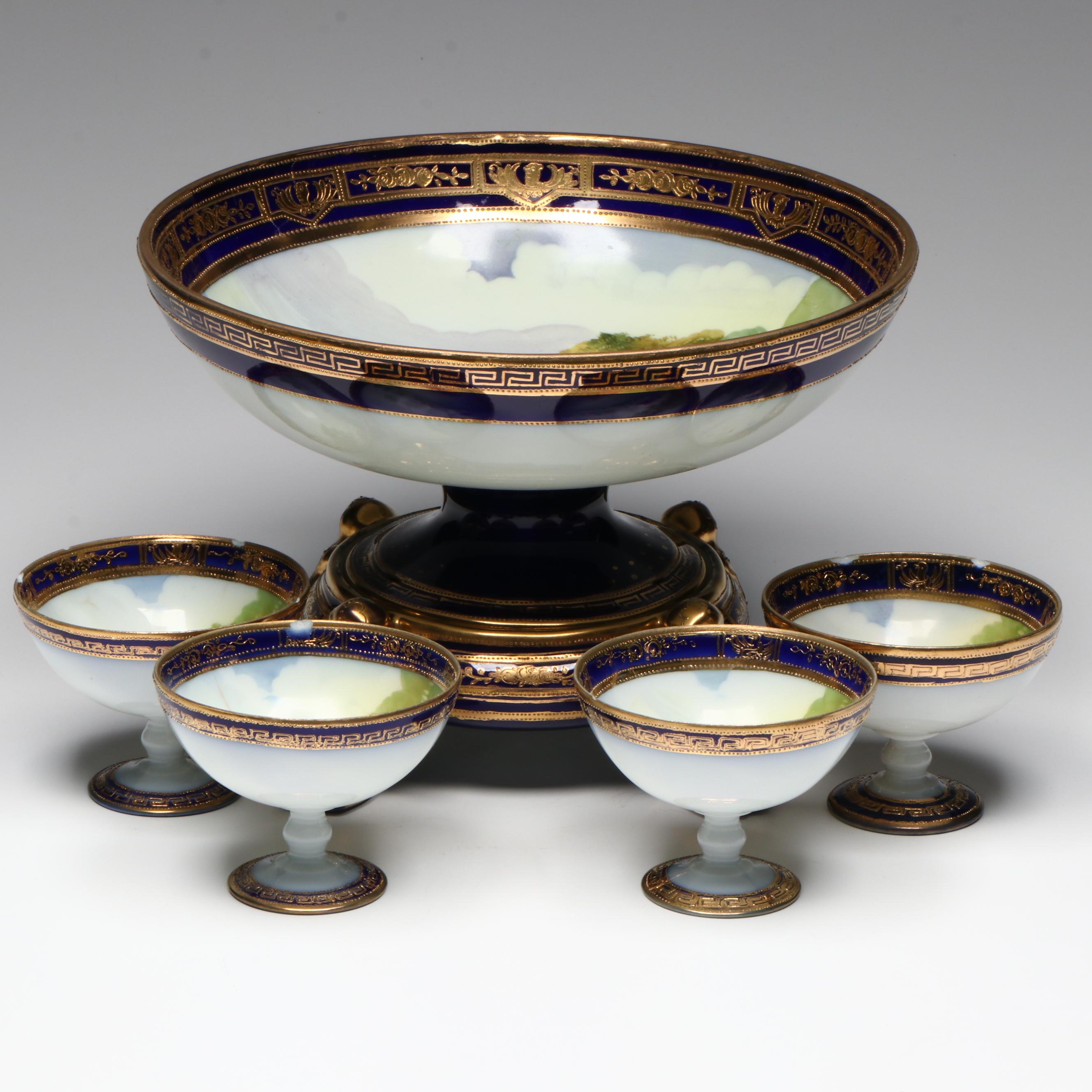 Noritake Bone China Footed Centerpiece Bowl and Low Sherbets