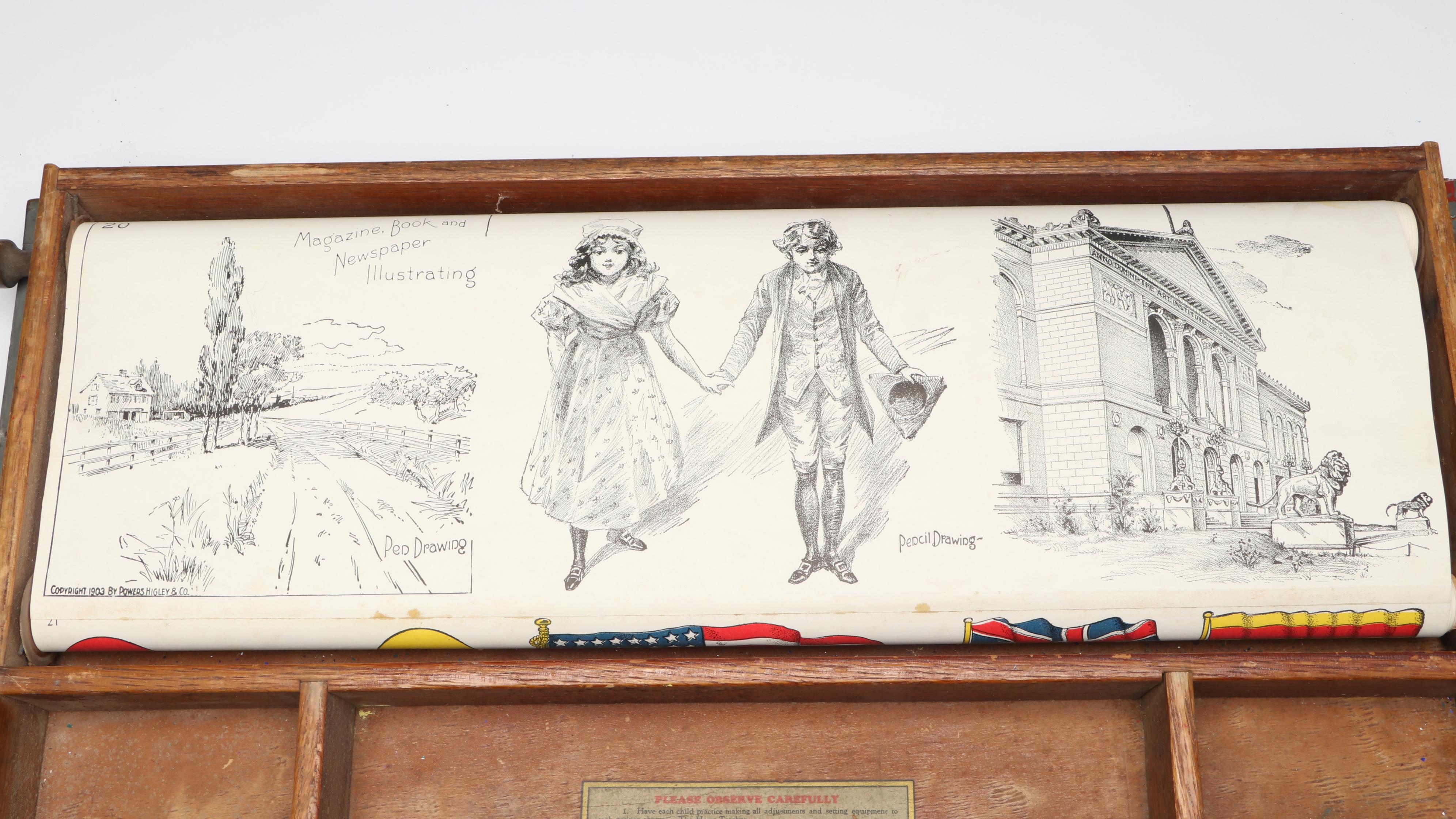 Lewis W. Myers & Co. "Home Teacher" Portable Wooden Desk with Flag Poster