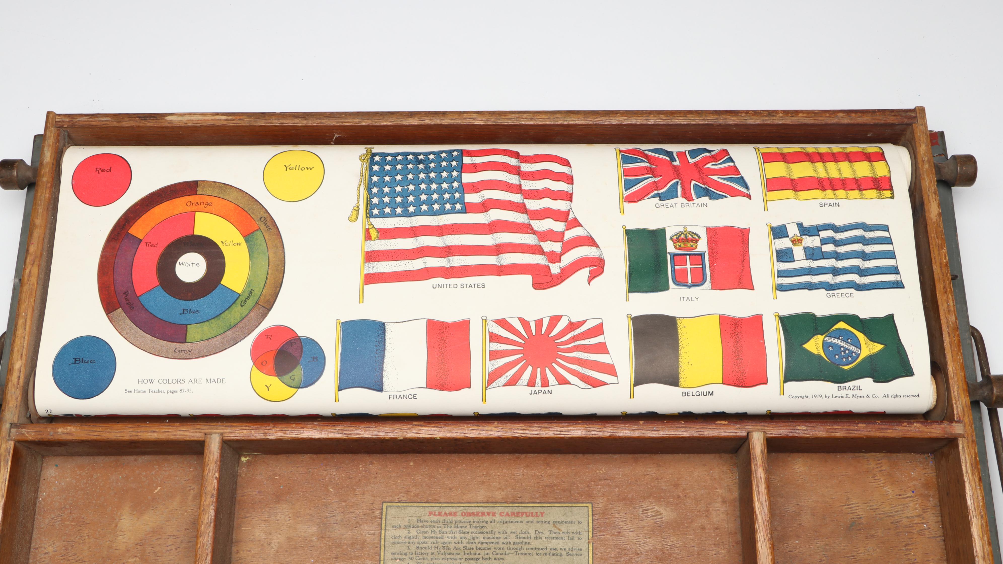 Lewis W. Myers & Co. "Home Teacher" Portable Wooden Desk with Flag Poster